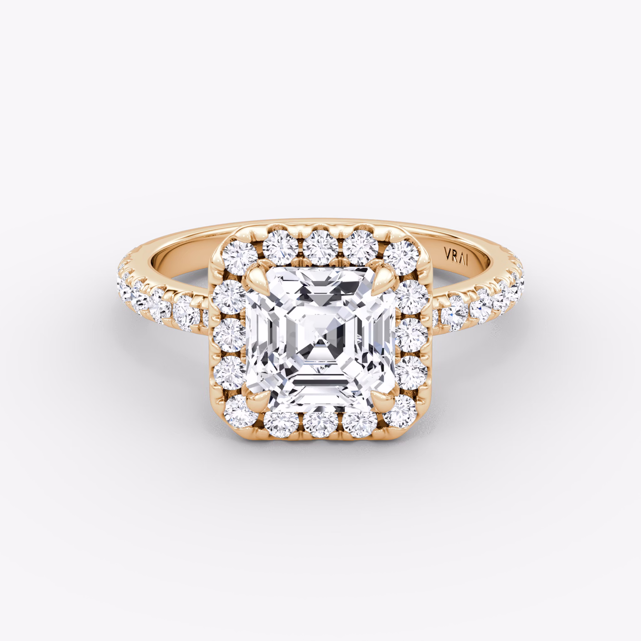 Anillo de compromiso Halo | Asscher | 14k | Oro rosa | bandAccent: Pavé | haloSize: large | diamondOrientation: vertical | caratWeight: other