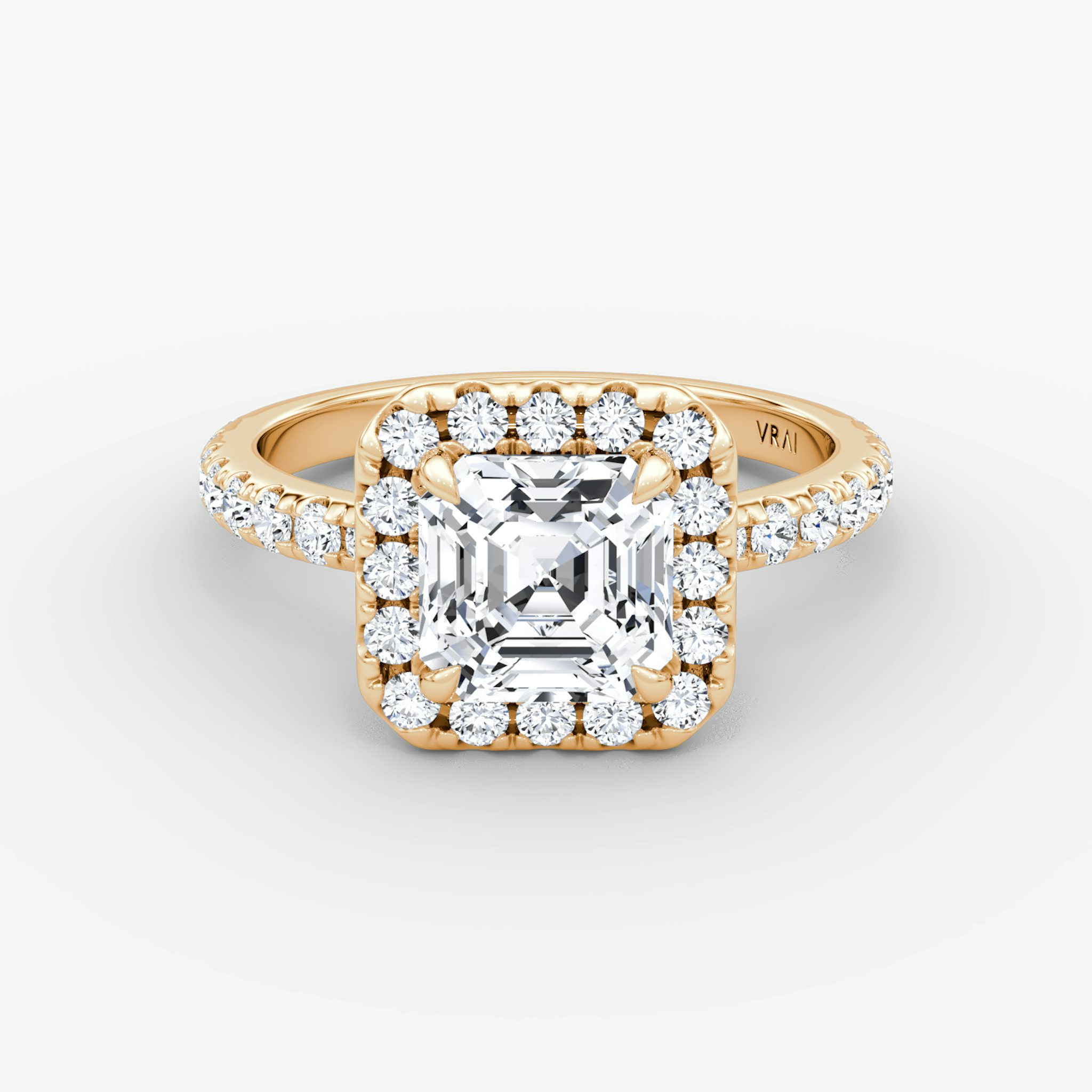 Anillo de compromiso Halo | Asscher | 14k | Oro rosa | bandAccent: Pavé | haloSize: large | diamondOrientation: vertical | caratWeight: other