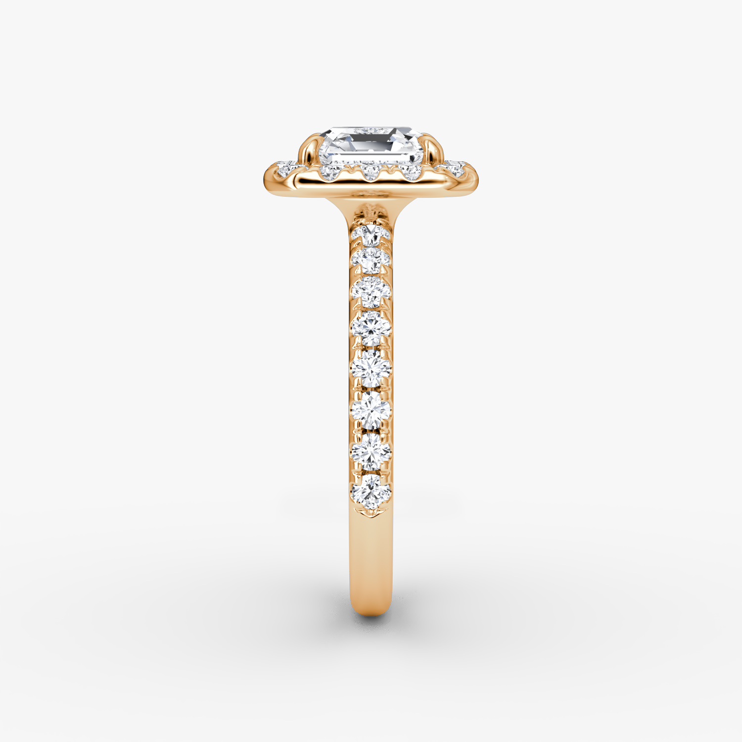 Anillo de compromiso Halo | Asscher | 14k | Oro rosa | bandAccent: Pavé | haloSize: large | diamondOrientation: vertical | caratWeight: other