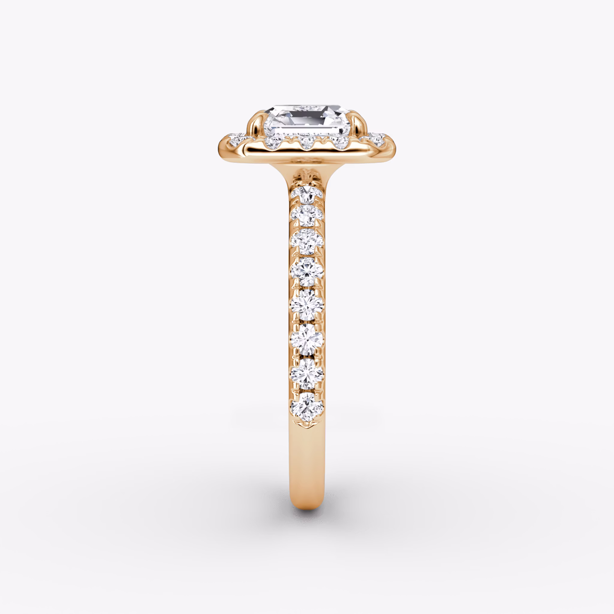 Anillo de compromiso Halo | Asscher | 14k | Oro rosa | bandAccent: Pavé | haloSize: large | diamondOrientation: vertical | caratWeight: other