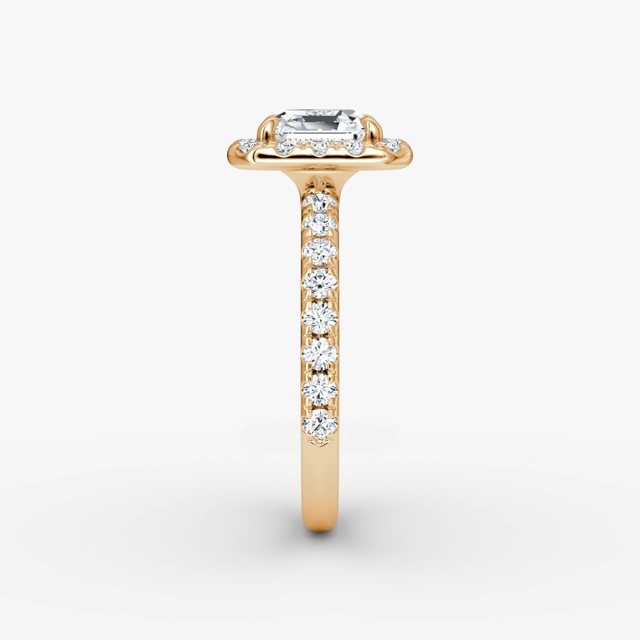 Anillo de compromiso Halo | Asscher | 14k | Oro rosa | bandAccent: Pavé | haloSize: large | diamondOrientation: vertical | caratWeight: other