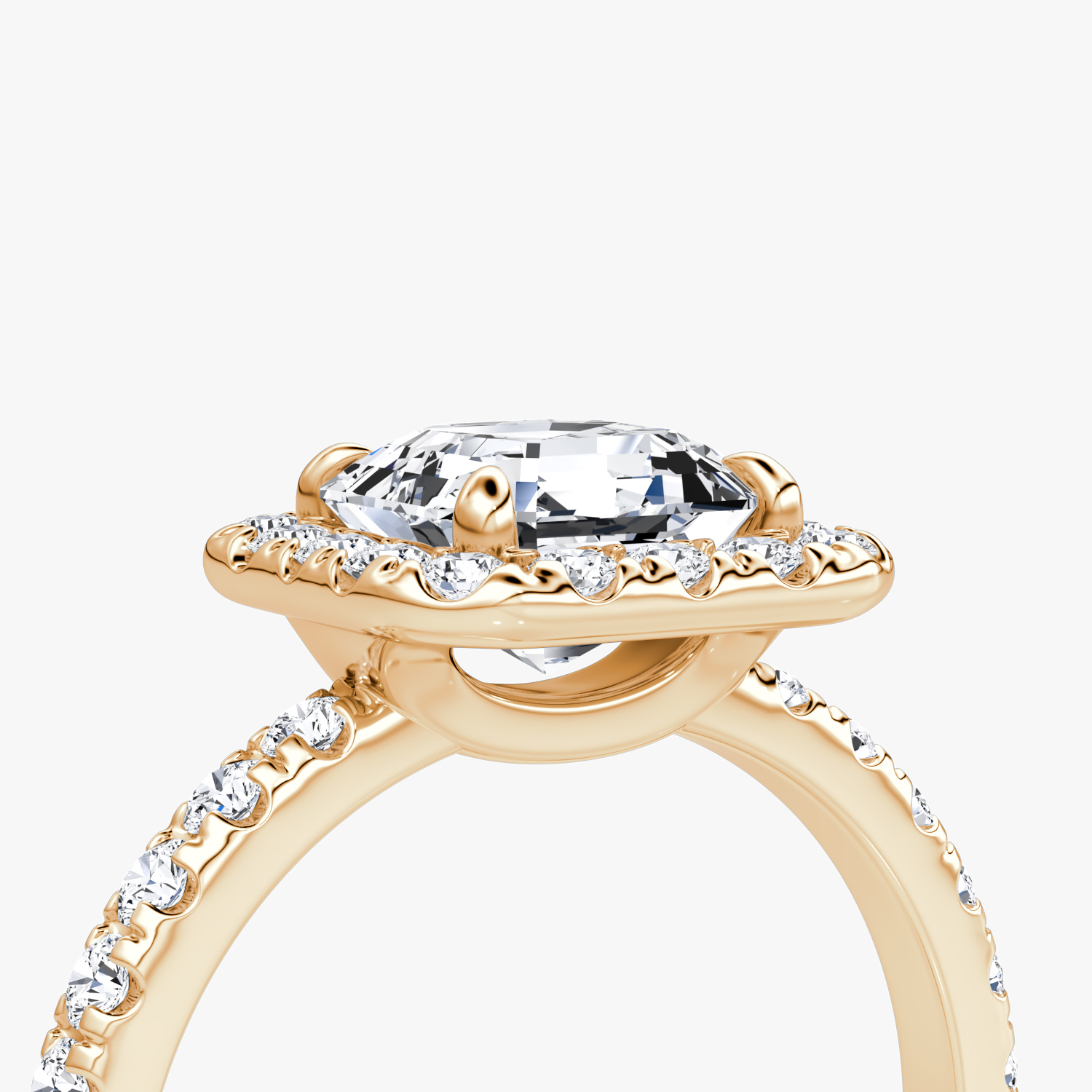 Anillo de compromiso Halo | Asscher | 14k | Oro rosa | bandAccent: Pavé | haloSize: large | diamondOrientation: vertical | caratWeight: other