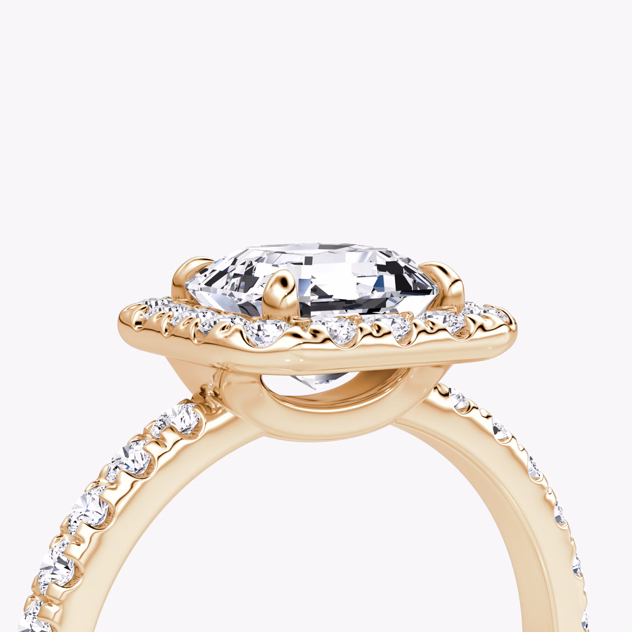 Anillo de compromiso Halo | Asscher | 14k | Oro rosa | bandAccent: Pavé | haloSize: large | diamondOrientation: vertical | caratWeight: other