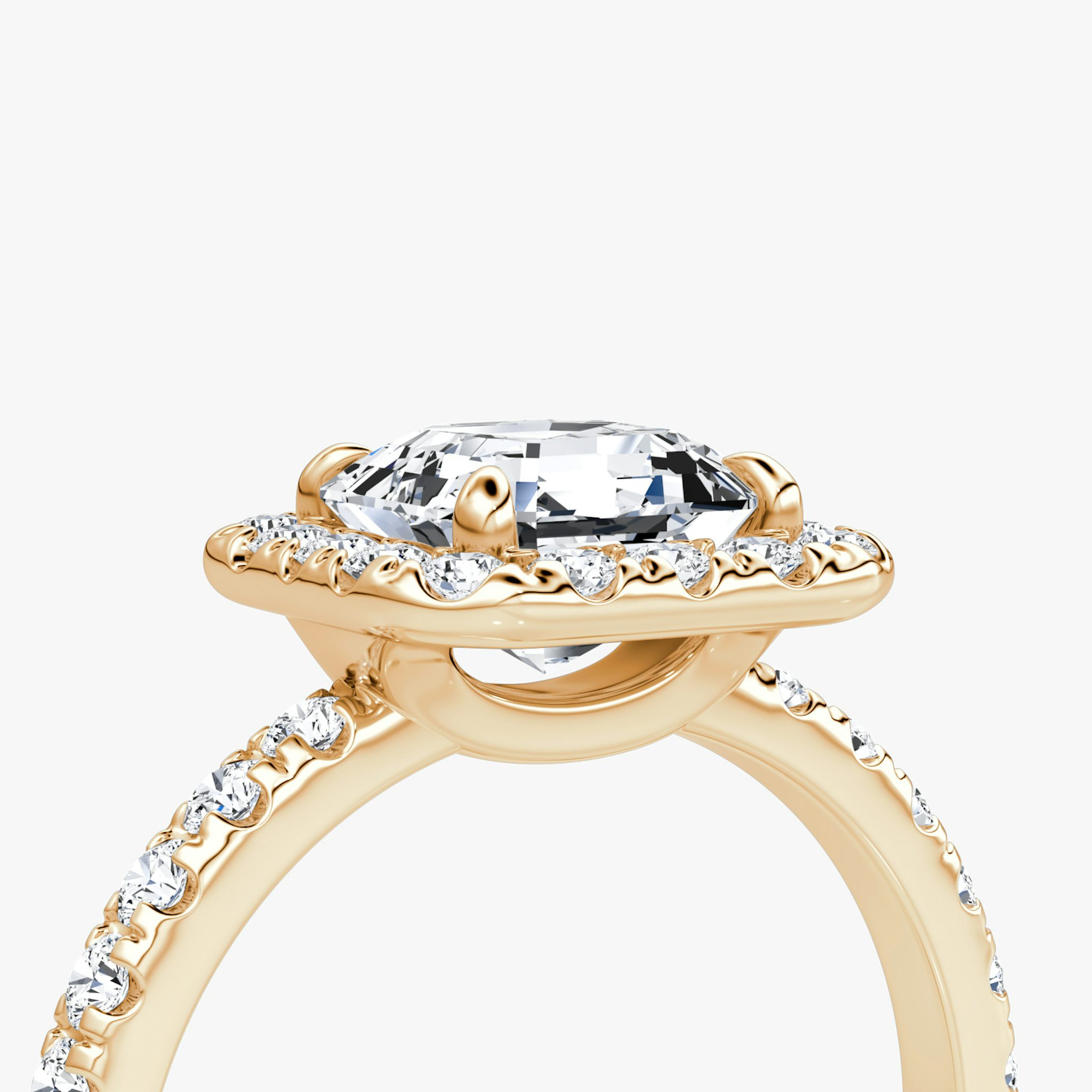 Anillo de compromiso Halo | Asscher | 14k | Oro rosa | bandAccent: Pavé | haloSize: large | diamondOrientation: vertical | caratWeight: other