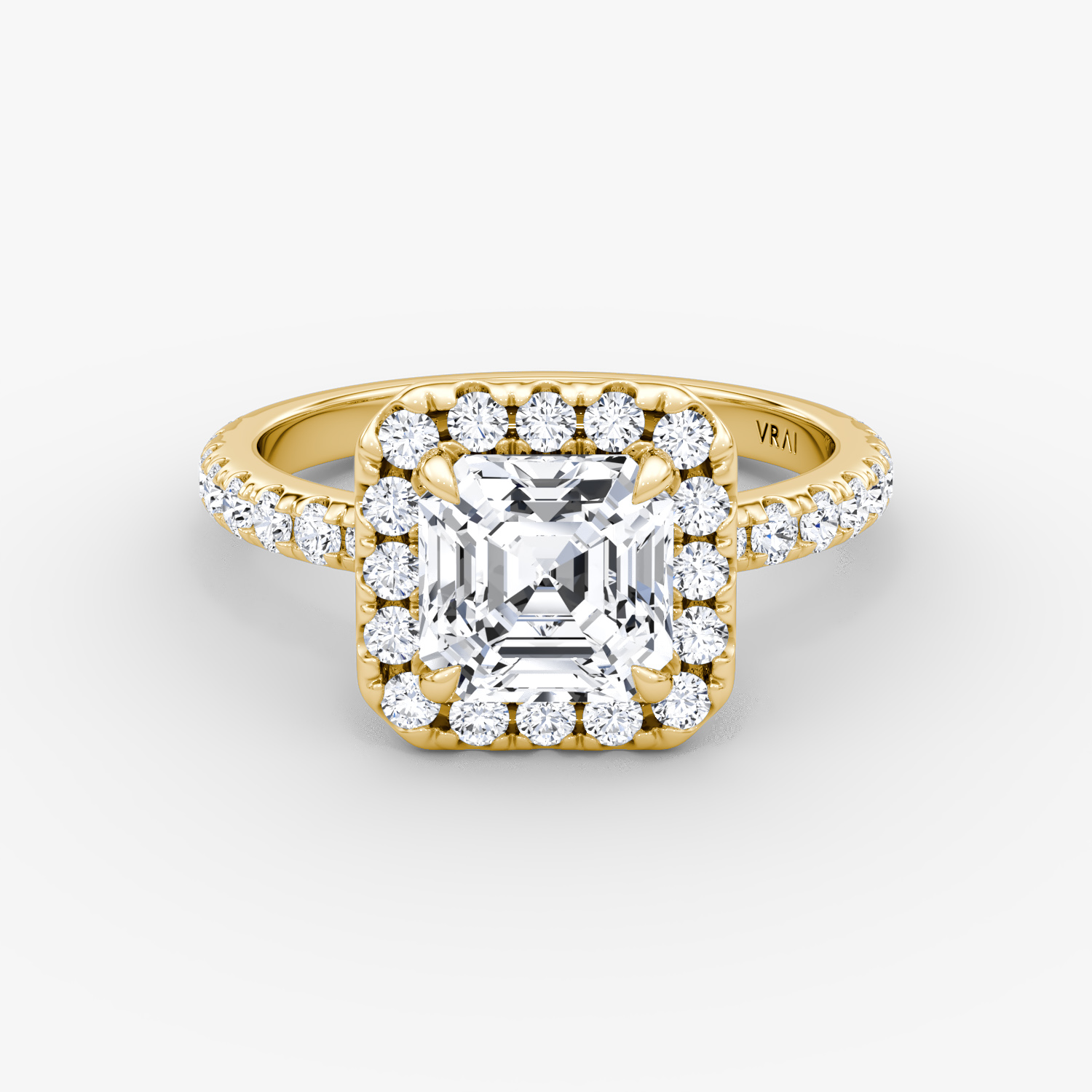 The Halo | Asscher | 18k | Yellow Gold | bandAccent: Pavé | haloSize: large | diamondOrientation: vertical | caratWeight: other