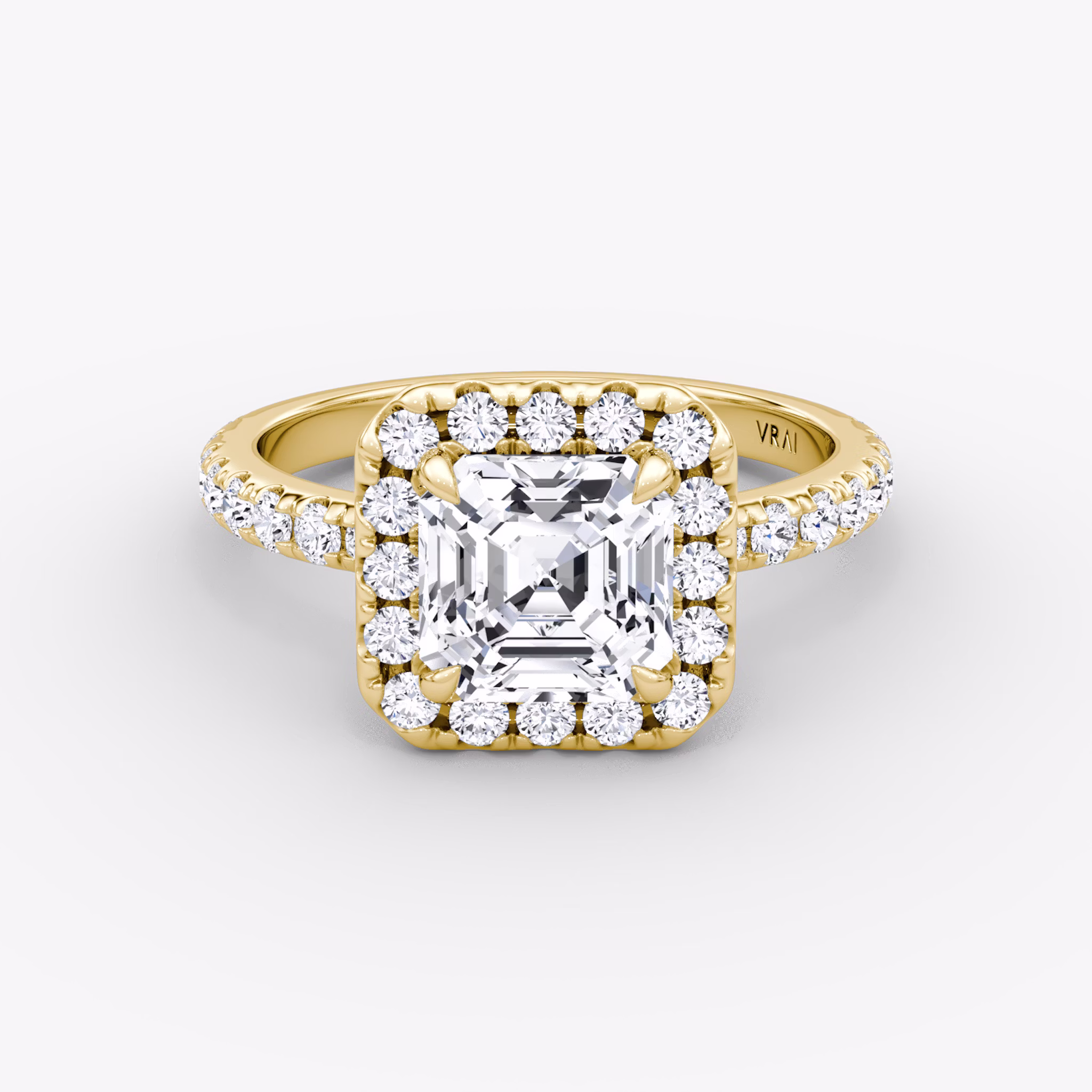 The Halo | Asscher | 18k | Yellow Gold | bandAccent: Pavé | haloSize: large | diamondOrientation: vertical | caratWeight: other