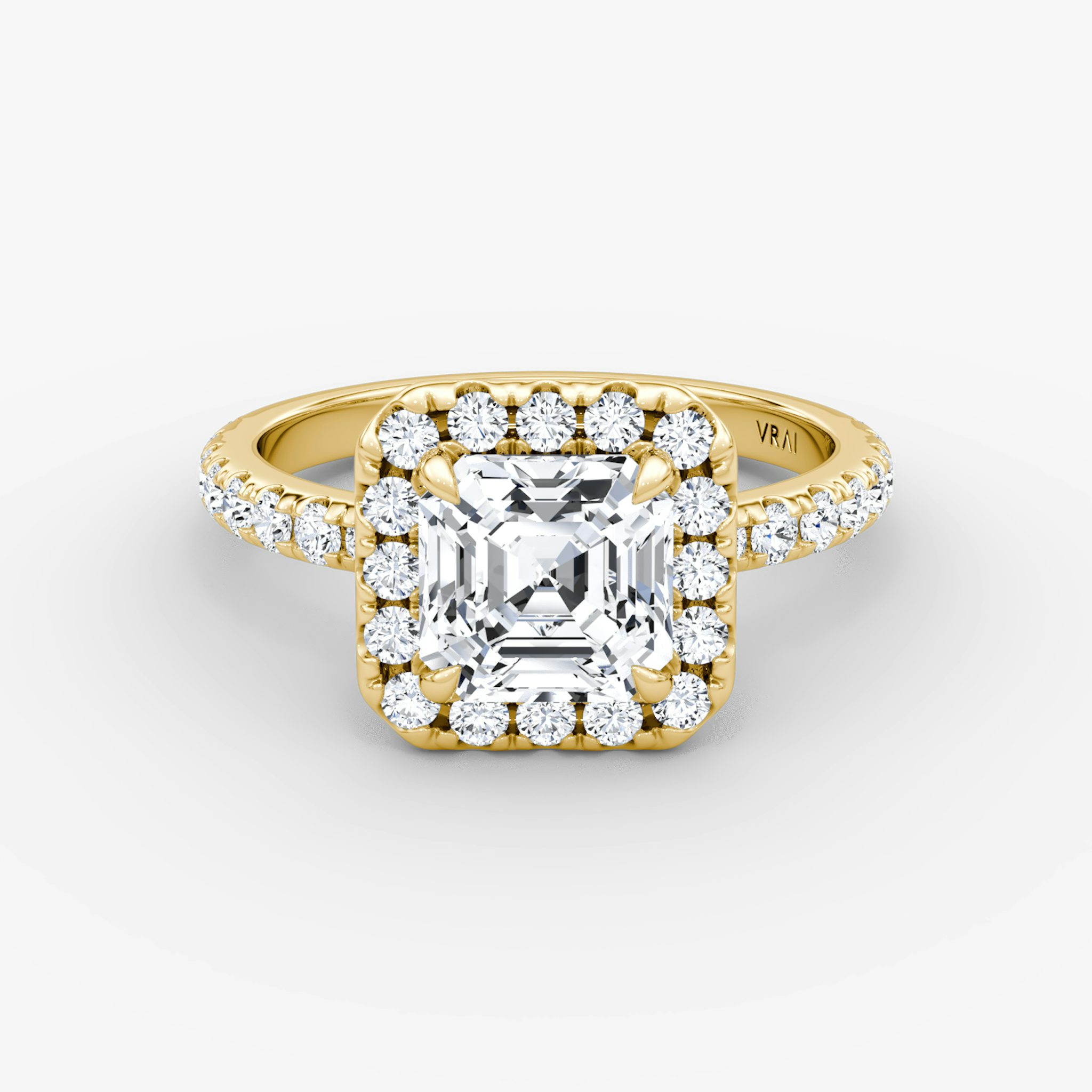 The Halo | Asscher | 18k | Yellow Gold | bandAccent: Pavé | haloSize: large | diamondOrientation: vertical | caratWeight: other