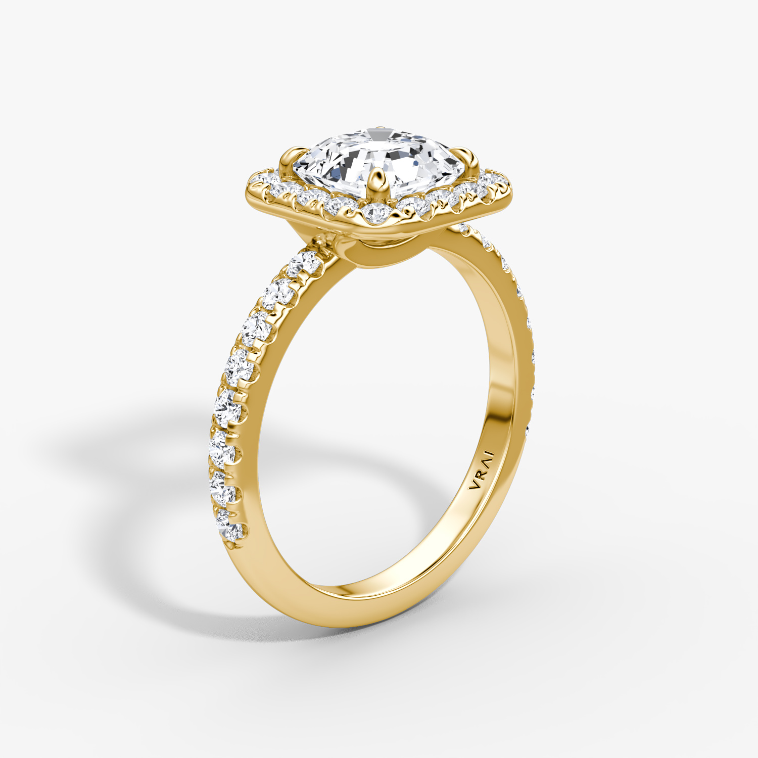 The Halo | Asscher | 18k | Yellow Gold | bandAccent: Pavé | haloSize: large | diamondOrientation: vertical | caratWeight: other