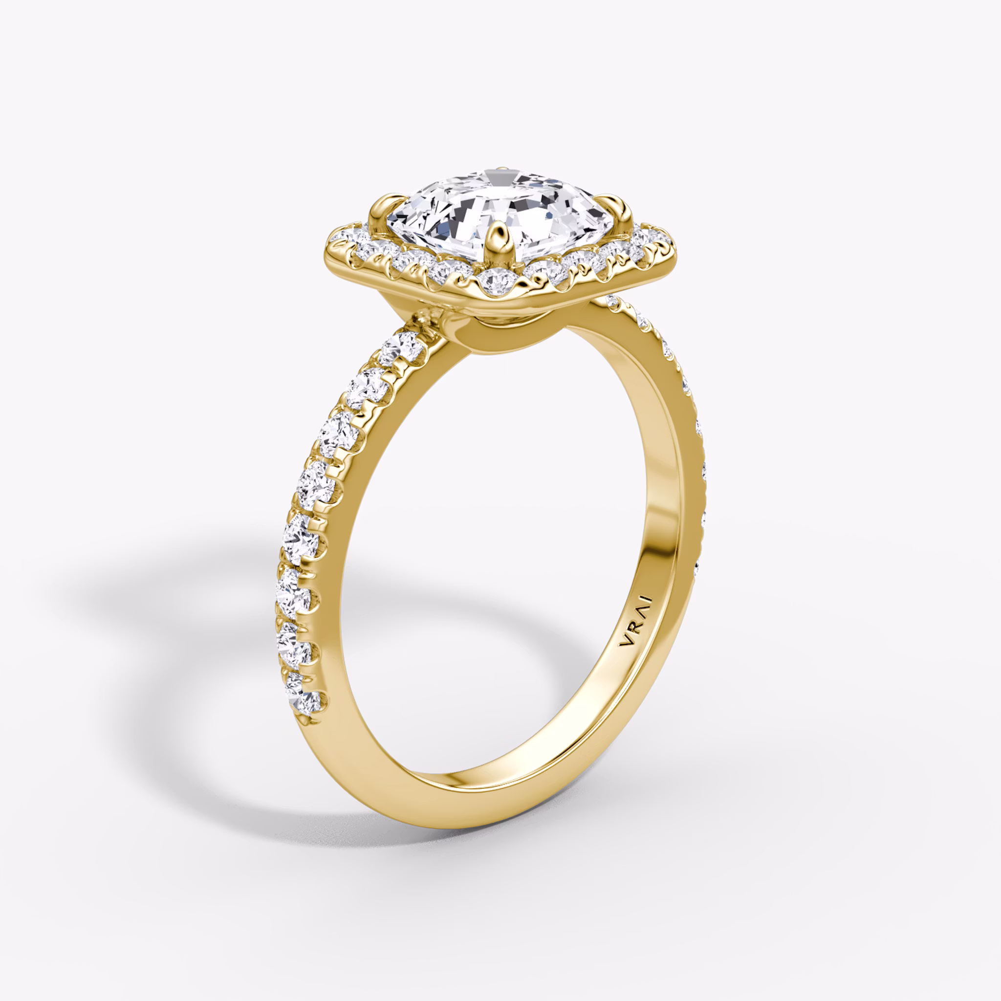 The Halo | Asscher | 18k | Yellow Gold | bandAccent: Pavé | haloSize: large | diamondOrientation: vertical | caratWeight: other