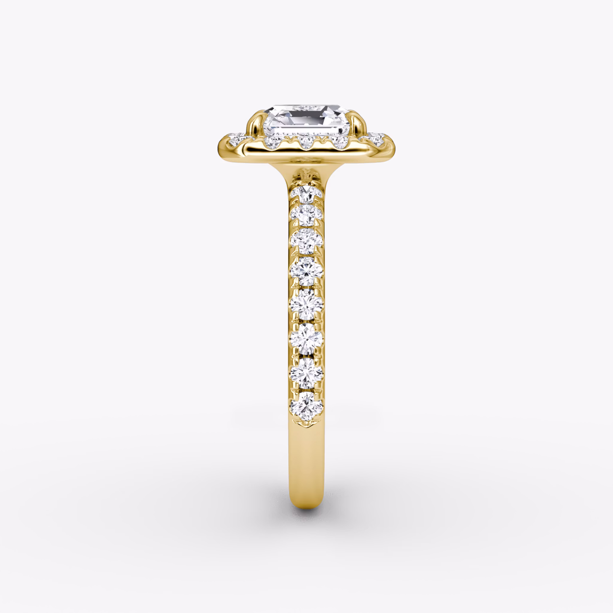 The Halo | Asscher | 18k | Yellow Gold | bandAccent: Pavé | haloSize: large | diamondOrientation: vertical | caratWeight: other