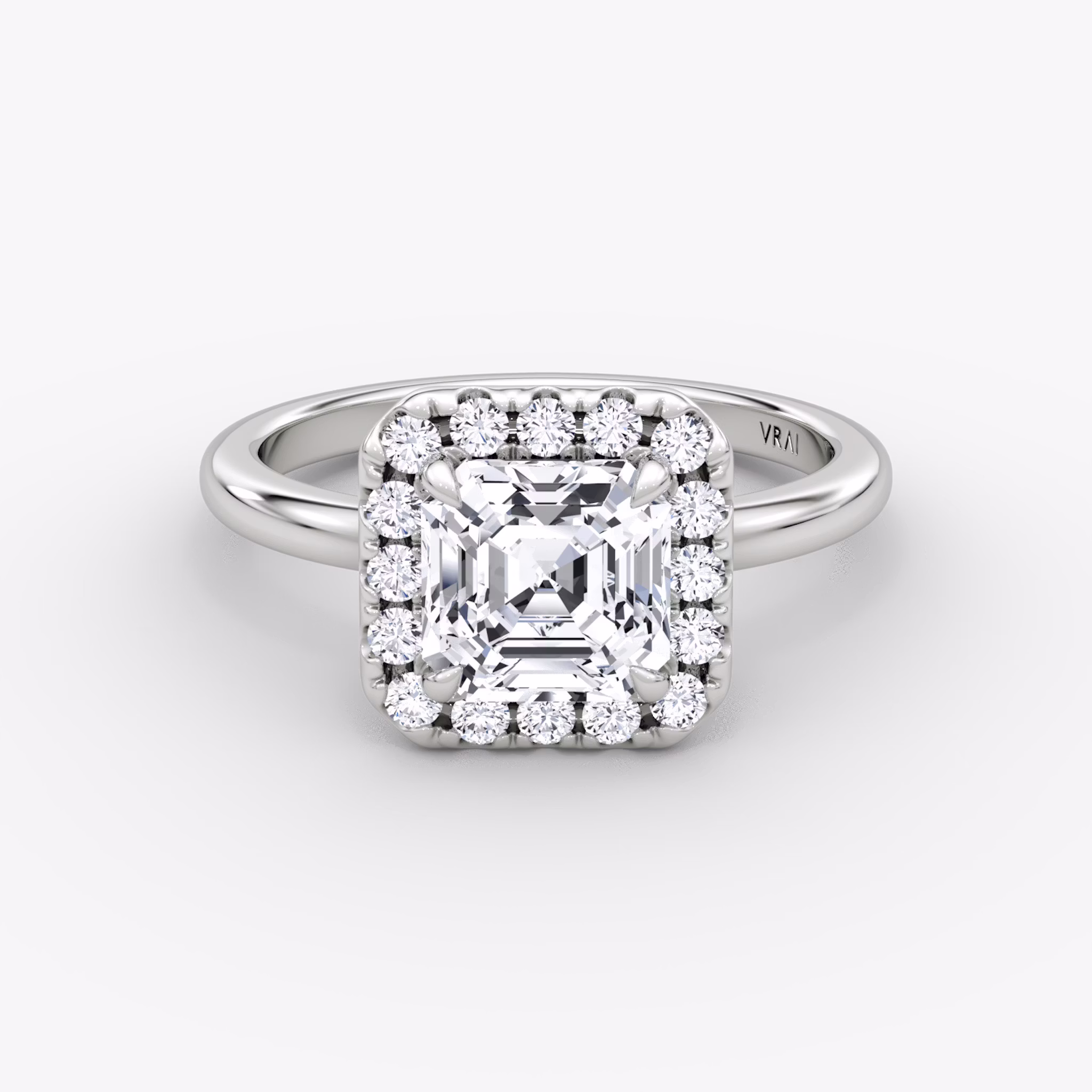 The Halo | Asscher | 18k | White Gold | bandAccent: Plain | haloSize: large | diamondOrientation: vertical | caratWeight: other