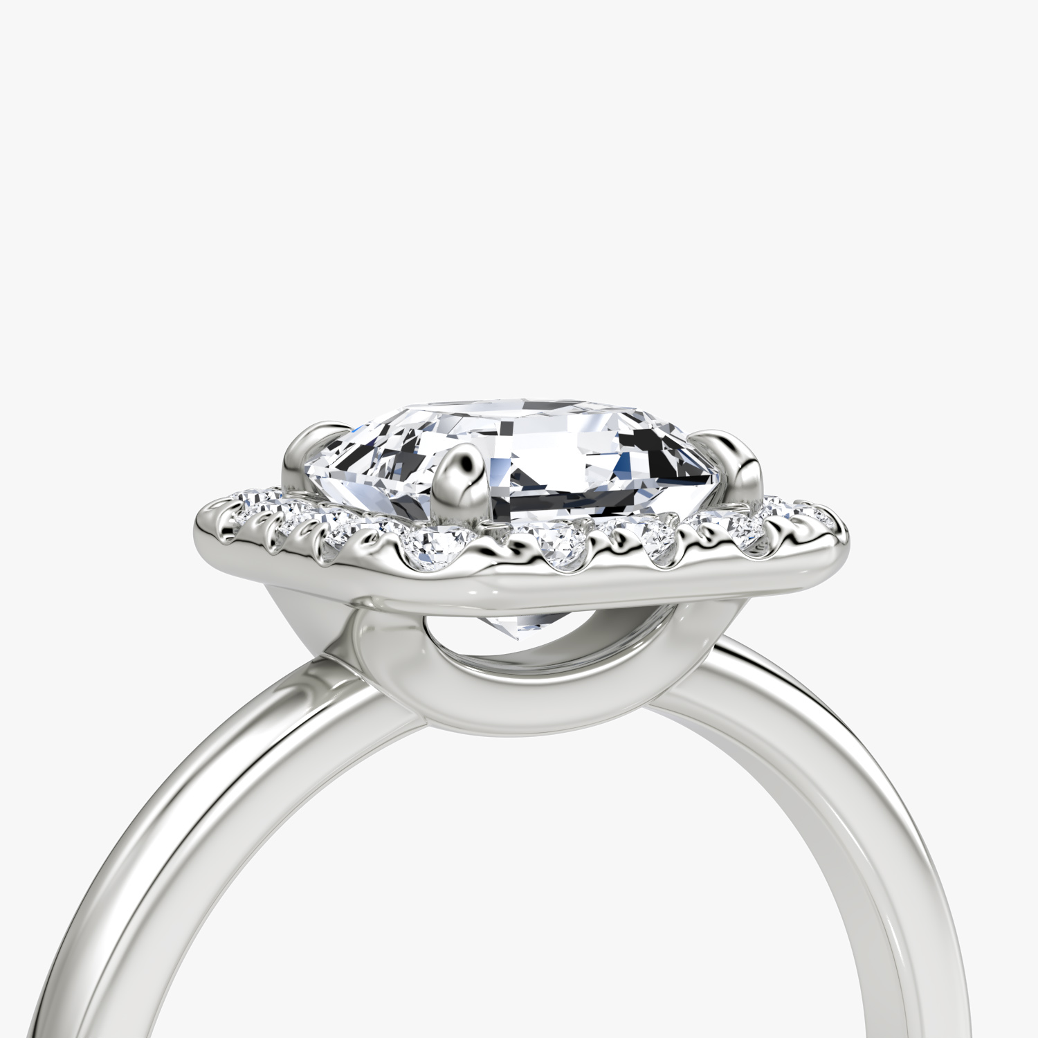 The Halo | Asscher | 18k | White Gold | bandAccent: Plain | haloSize: large | diamondOrientation: vertical | caratWeight: other