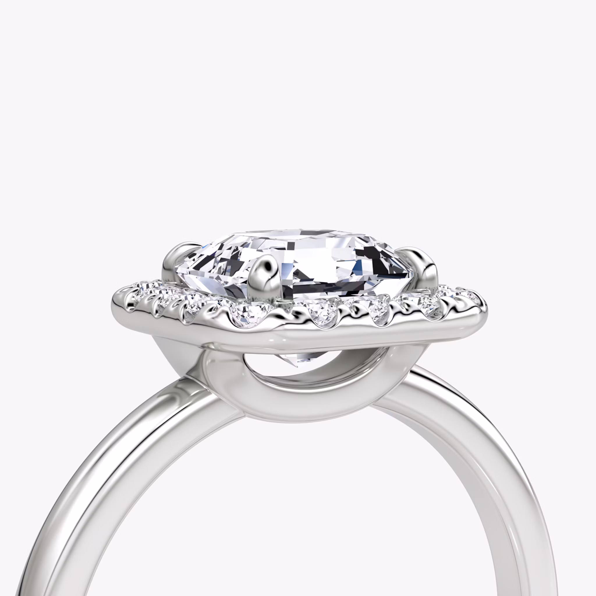 The Halo | Asscher | 18k | White Gold | bandAccent: Plain | haloSize: large | diamondOrientation: vertical | caratWeight: other