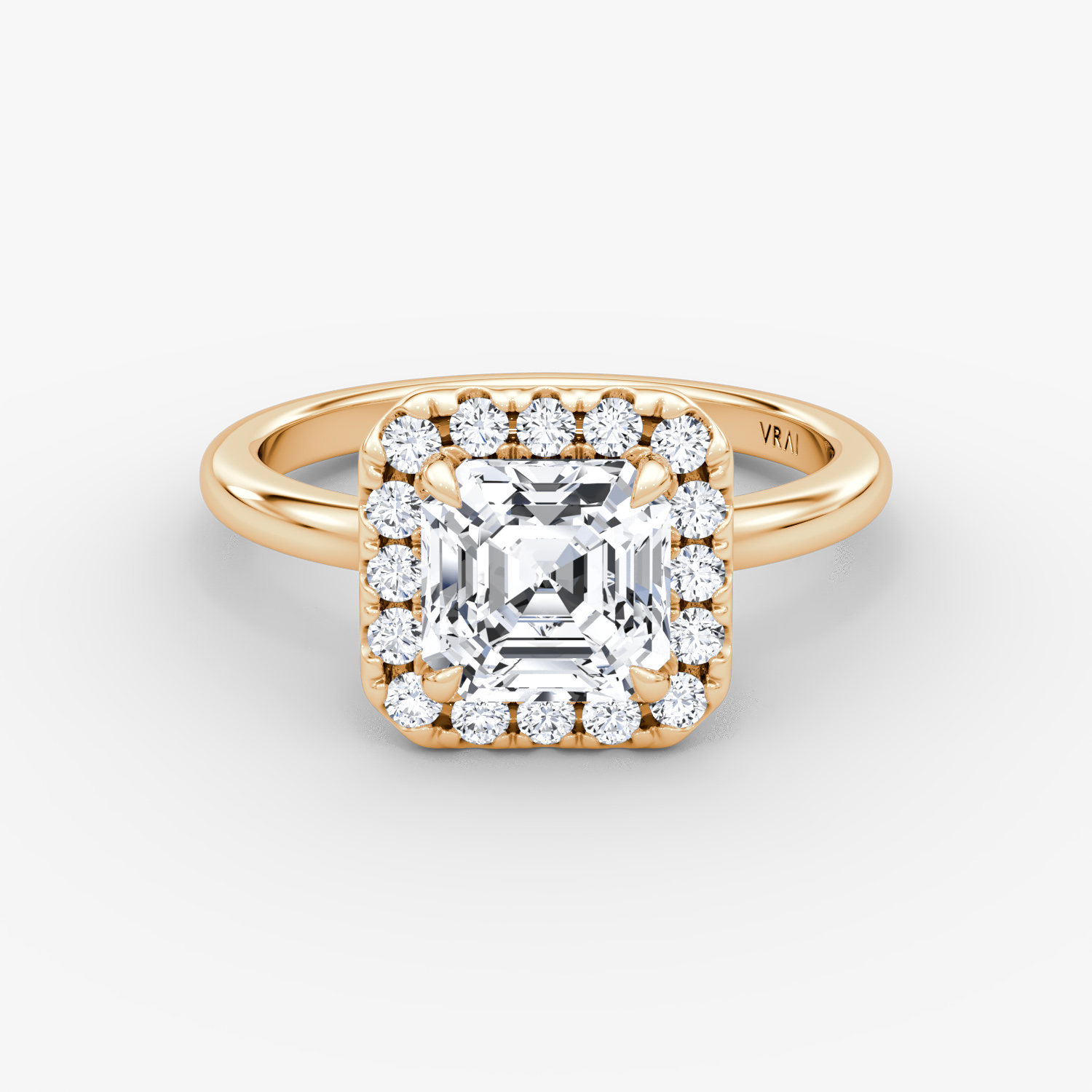 Anillo de compromiso Halo | Asscher | 14k | Oro rosa | bandAccent: Simple | haloSize: large | diamondOrientation: vertical | caratWeight: other