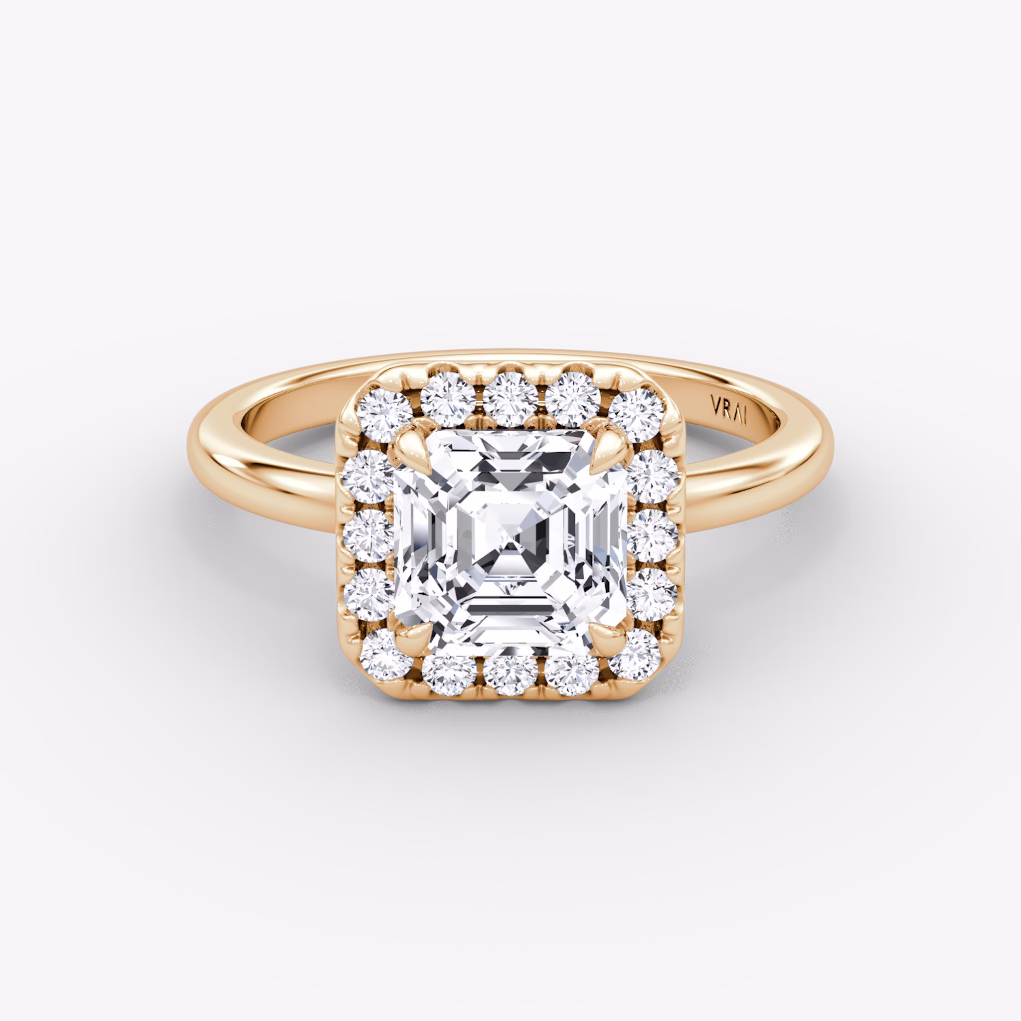 Anillo de compromiso Halo | Asscher | 14k | Oro rosa | bandAccent: Simple | haloSize: large | diamondOrientation: vertical | caratWeight: other