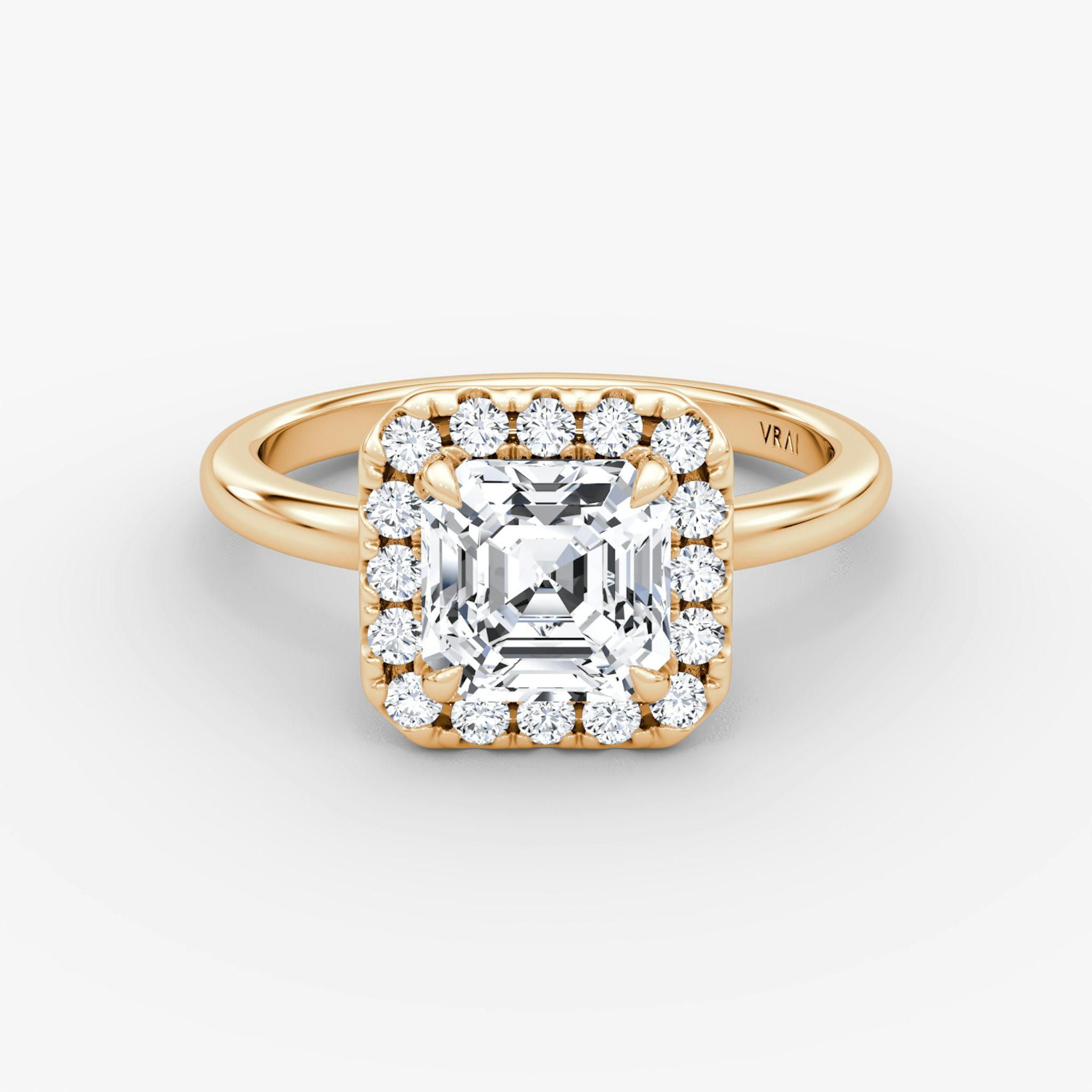 Anillo de compromiso Halo | Asscher | 14k | Oro rosa | bandAccent: Simple | haloSize: large | diamondOrientation: vertical | caratWeight: other