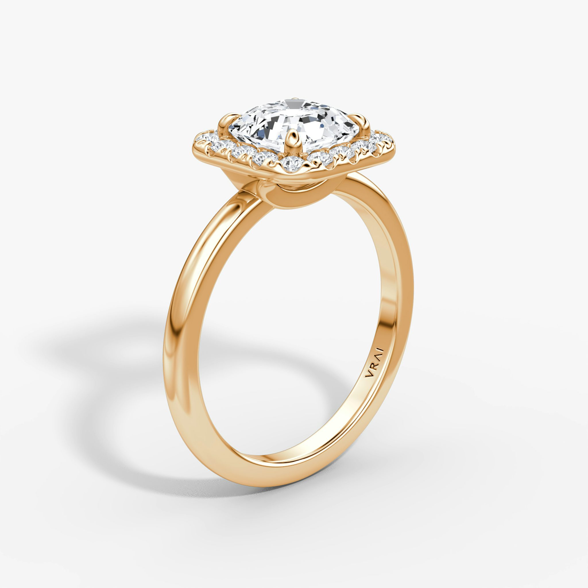 Anillo de compromiso Halo | Asscher | 14k | Oro rosa | bandAccent: Simple | haloSize: large | diamondOrientation: vertical | caratWeight: other