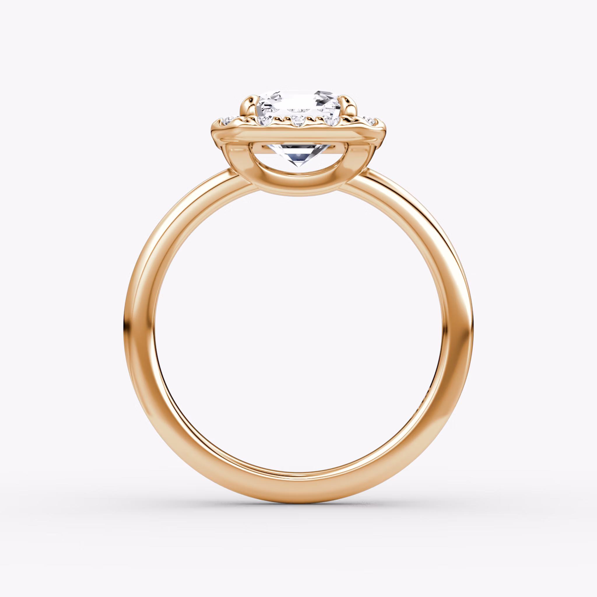 Anillo de compromiso Halo | Asscher | 14k | Oro rosa | bandAccent: Simple | haloSize: large | diamondOrientation: vertical | caratWeight: other