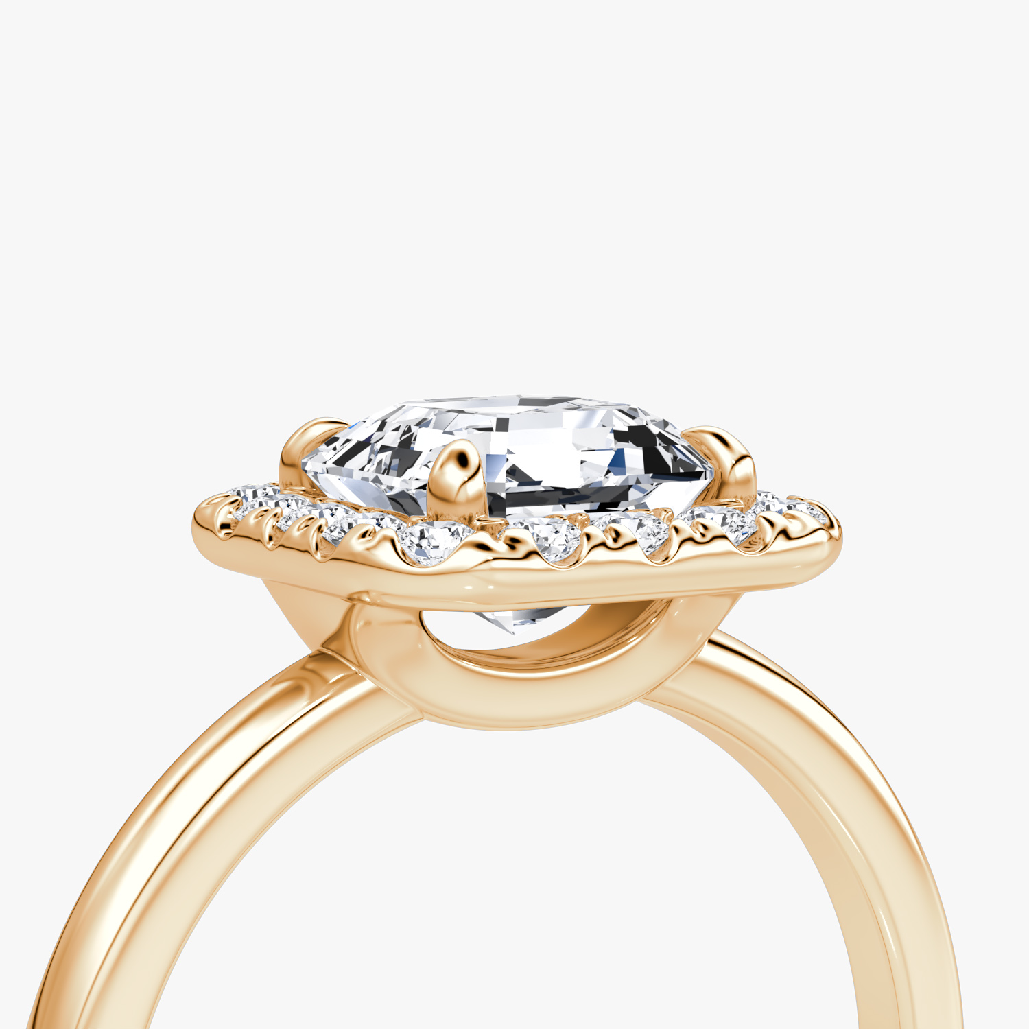 Anillo de compromiso Halo | Asscher | 14k | Oro rosa | bandAccent: Simple | haloSize: large | diamondOrientation: vertical | caratWeight: other