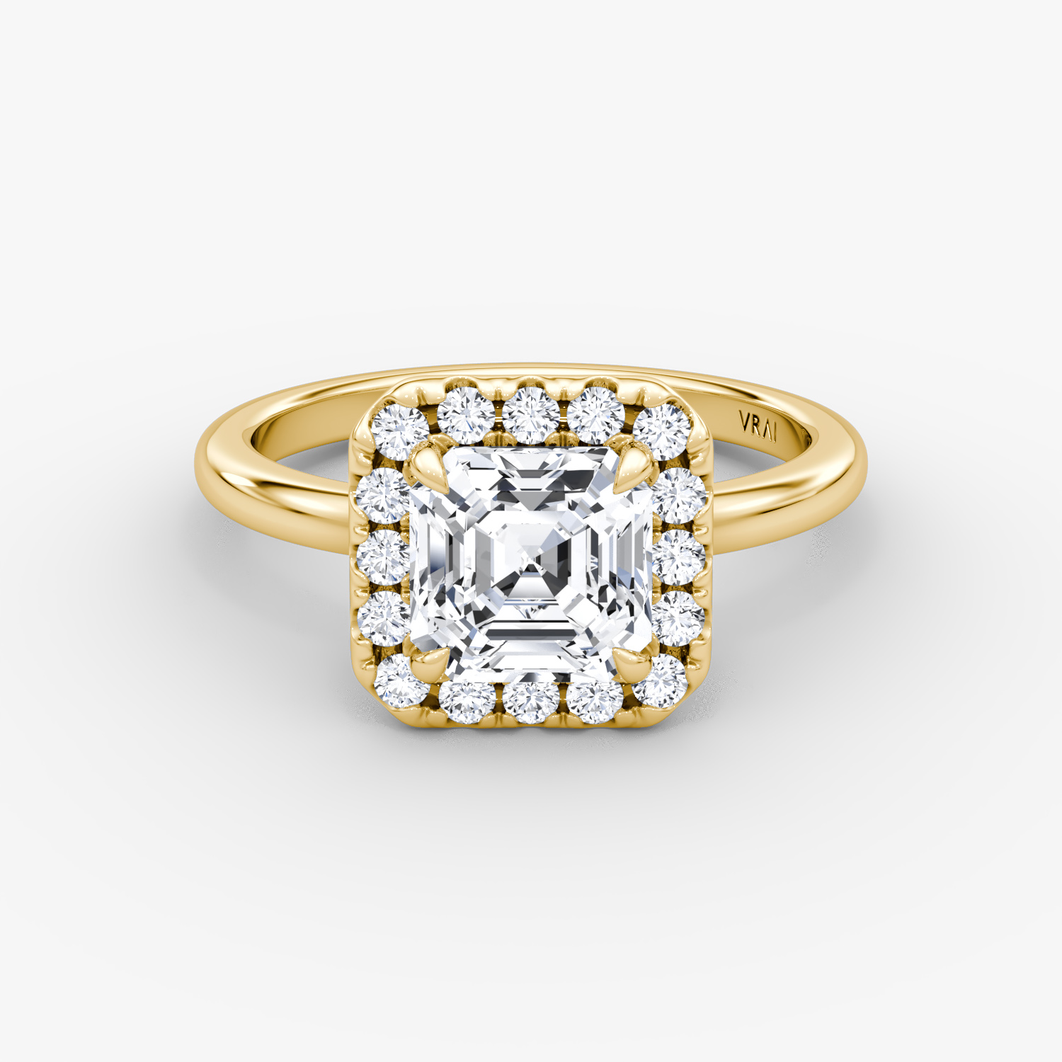 Anillo de compromiso Halo | Asscher | 18k | Oro amarillo | bandAccent: Simple | haloSize: large | diamondOrientation: vertical | caratWeight: other