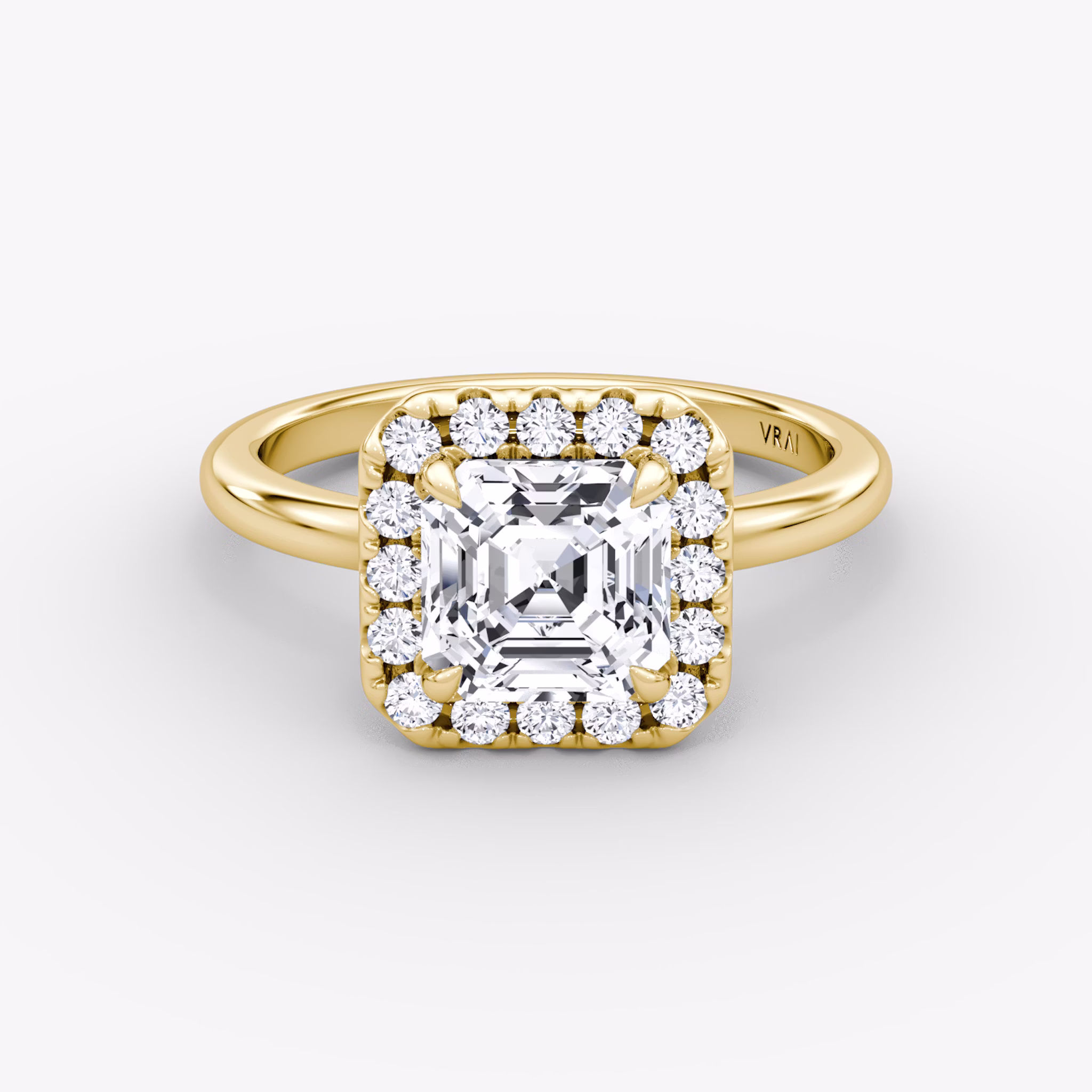 Anillo de compromiso Halo | Asscher | 18k | Oro amarillo | bandAccent: Simple | haloSize: large | diamondOrientation: vertical | caratWeight: other