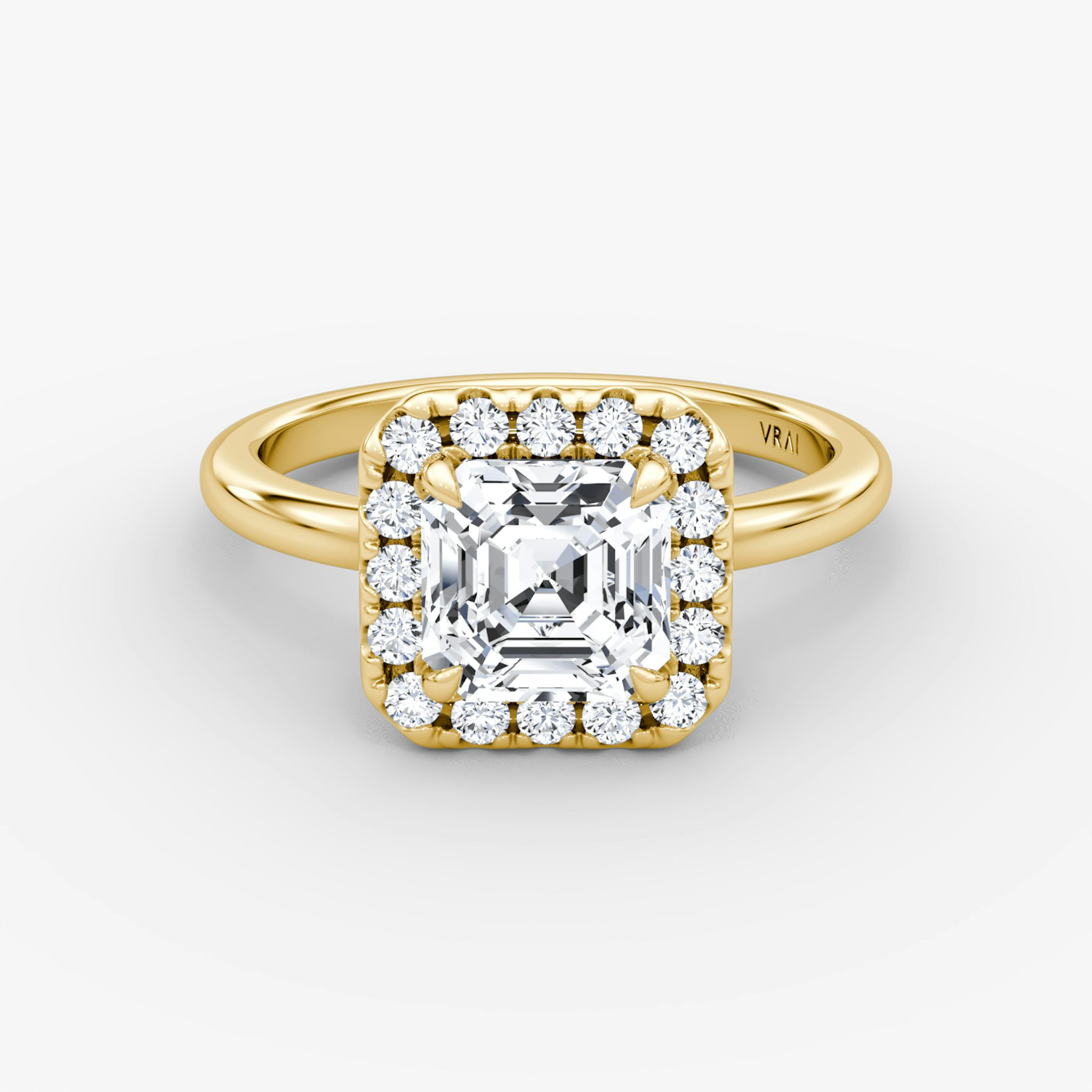 Anillo de compromiso Halo | Asscher | 18k | Oro amarillo | bandAccent: Simple | haloSize: large | diamondOrientation: vertical | caratWeight: other