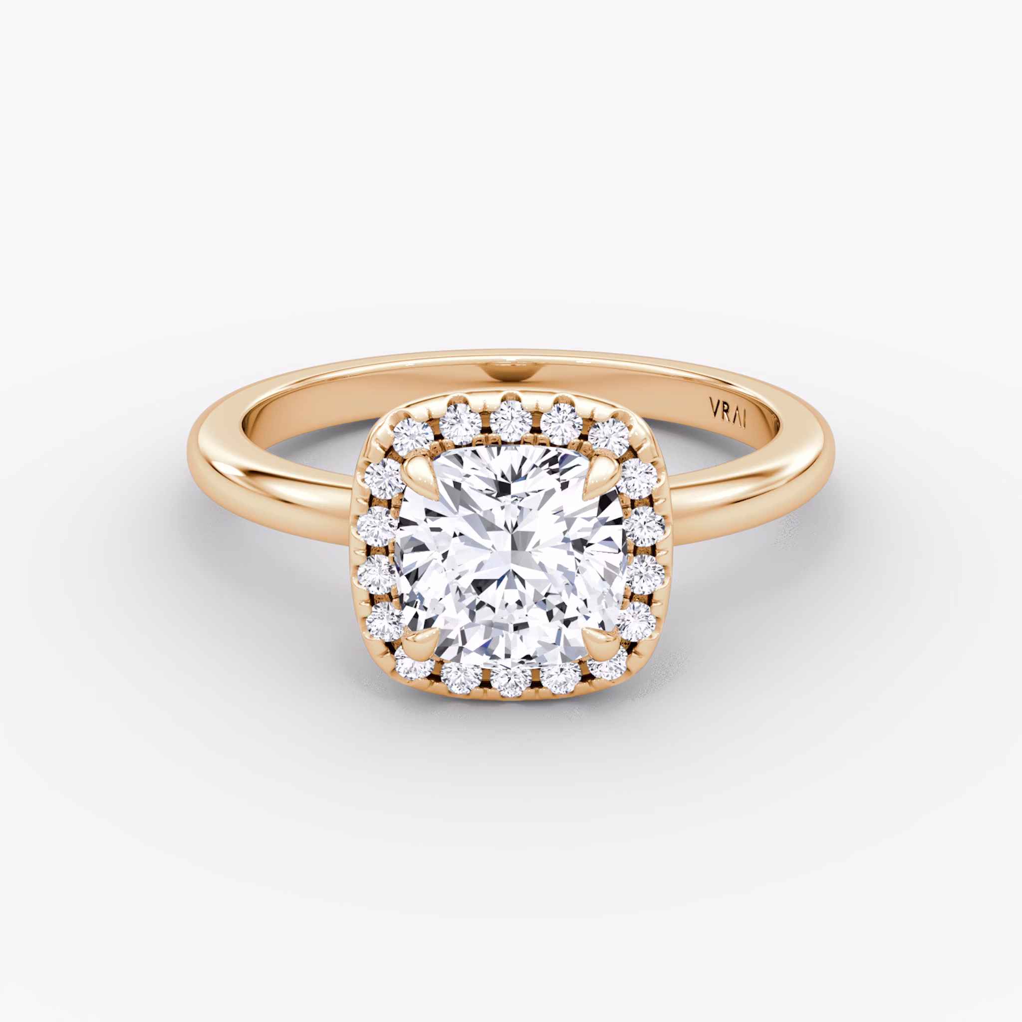 The Halo | Cushion | 14k | Rose Gold | bandAccent: Plain | haloSize: original | diamondOrientation: vertical | caratWeight: other