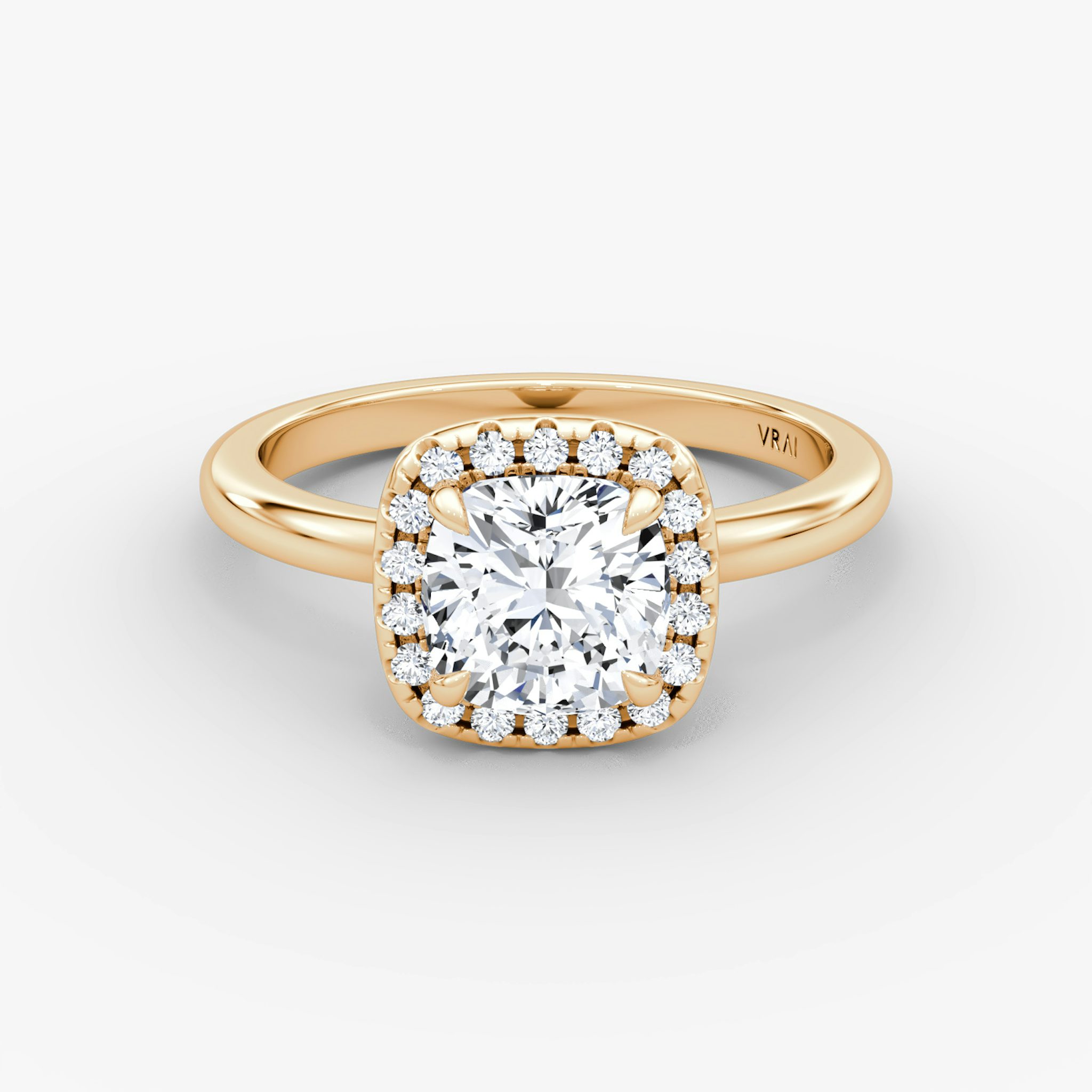 The Halo | Cushion | 14k | Rose Gold | bandAccent: Plain | haloSize: original | diamondOrientation: vertical | caratWeight: other