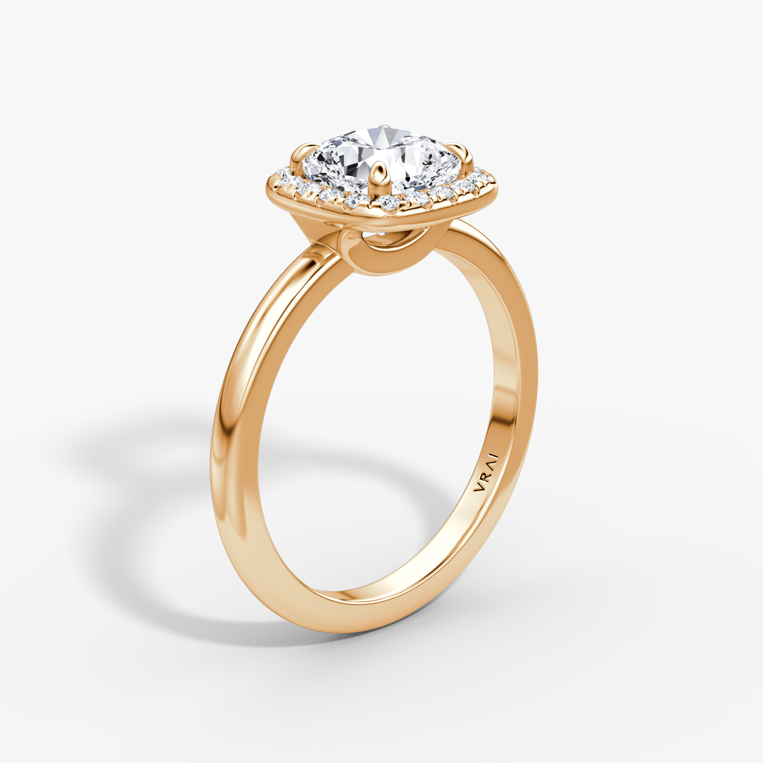 The Halo | Cushion | 14k | Rose Gold | bandAccent: Plain | haloSize: original | diamondOrientation: vertical | caratWeight: other