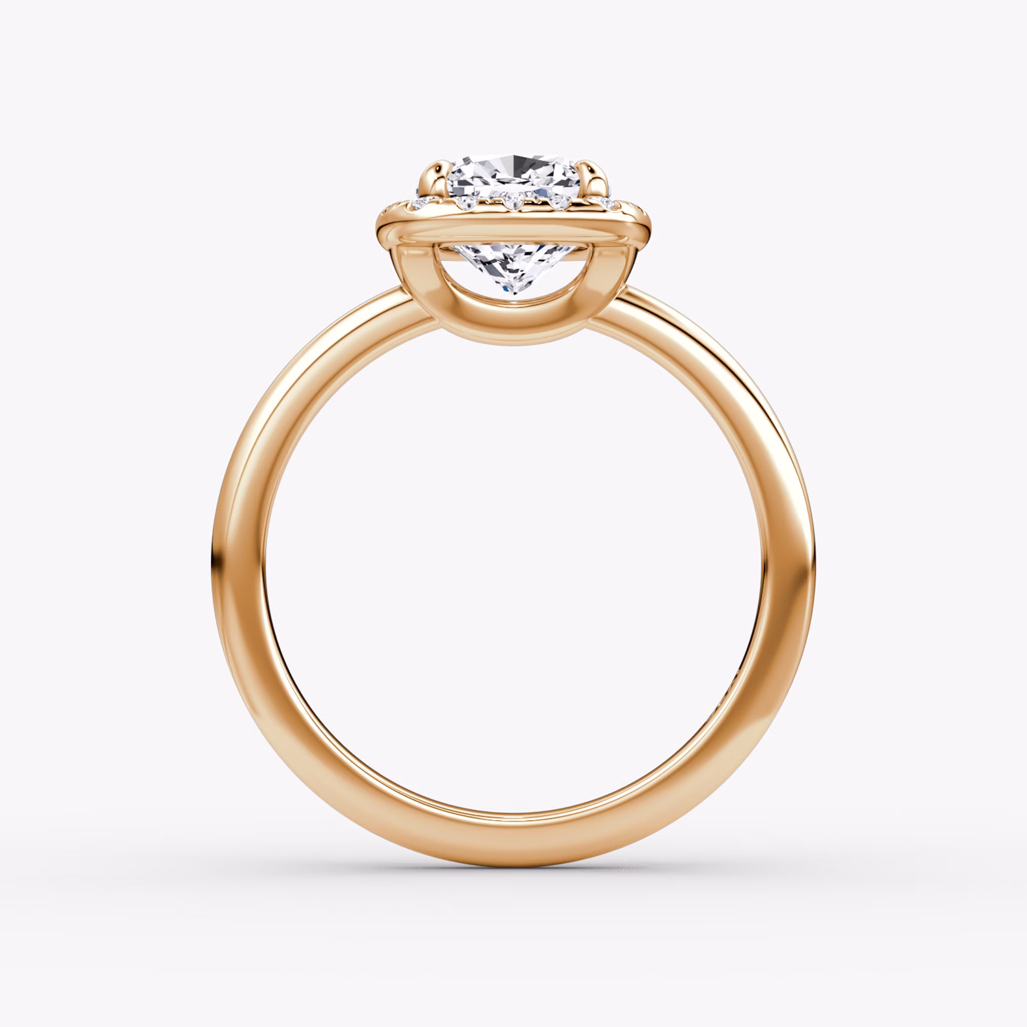 The Halo | Cushion | 14k | Rose Gold | bandAccent: Plain | haloSize: original | diamondOrientation: vertical | caratWeight: other