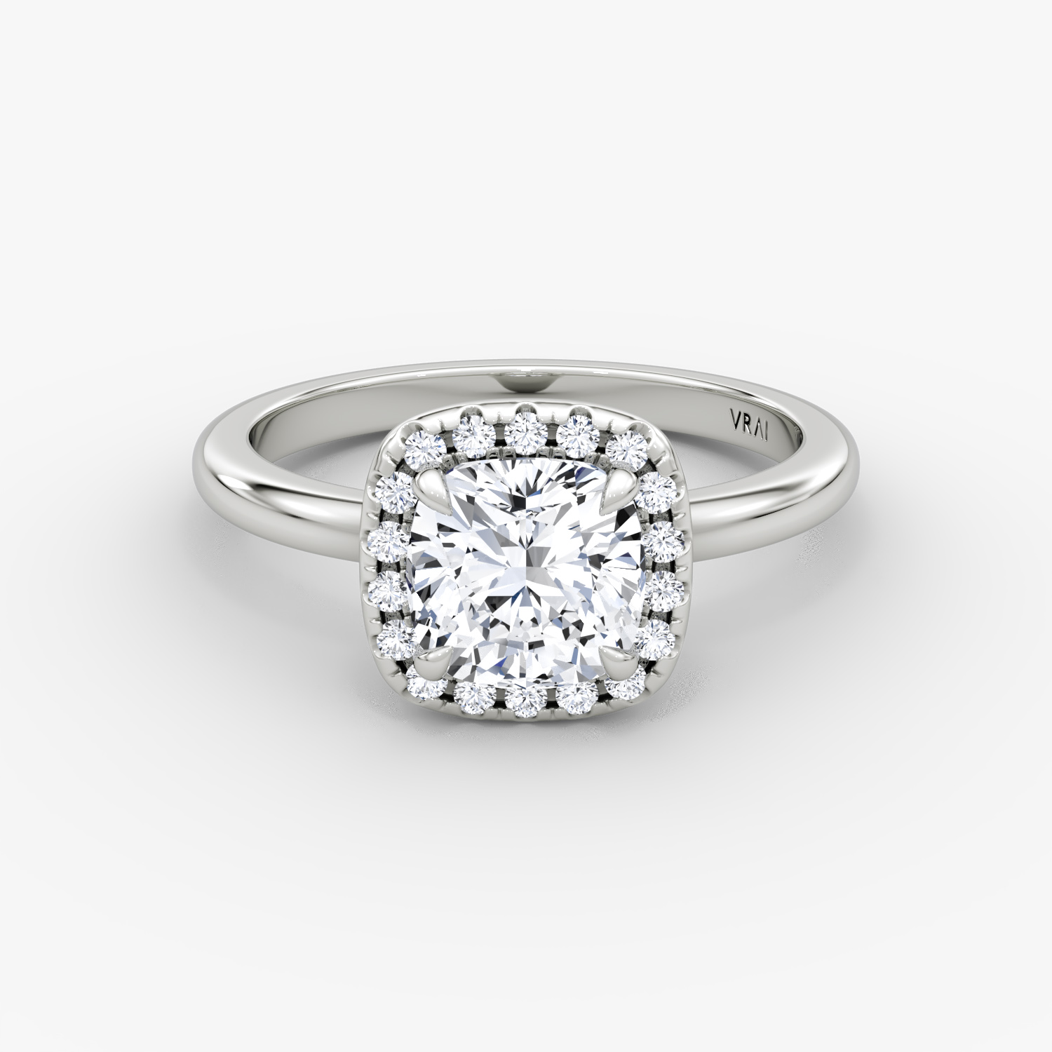 The Halo | Cushion | Platinum | bandAccent: Plain | haloSize: original | diamondOrientation: vertical | caratWeight: other