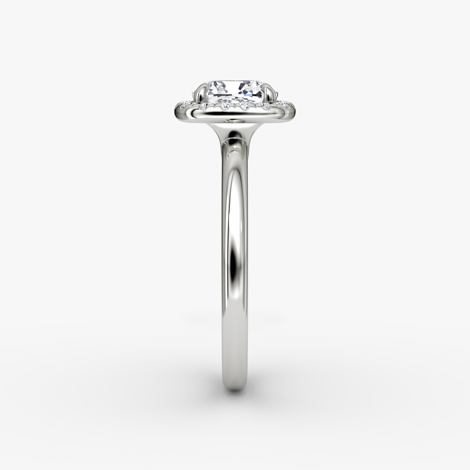The Halo | Cushion | Platinum | bandAccent: Plain | haloSize: original | diamondOrientation: vertical | caratWeight: other