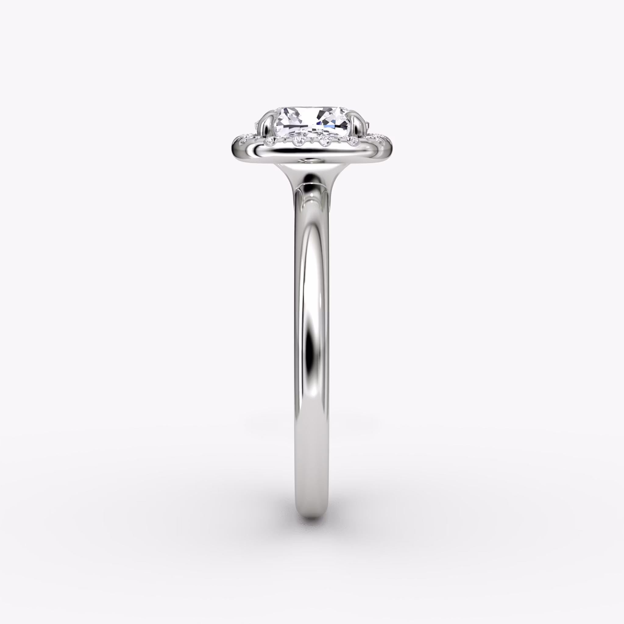 The Halo | Cushion | Platinum | bandAccent: Plain | haloSize: original | diamondOrientation: vertical | caratWeight: other