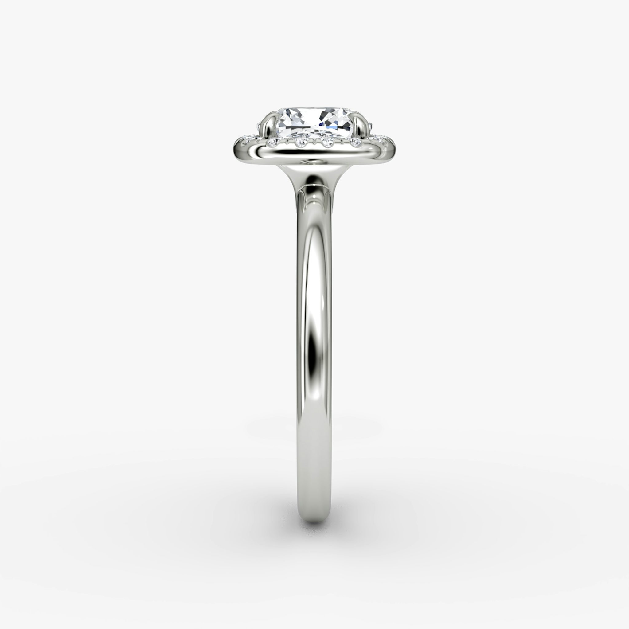 The Halo | Cushion | Platinum | bandAccent: Plain | haloSize: original | diamondOrientation: vertical | caratWeight: other
