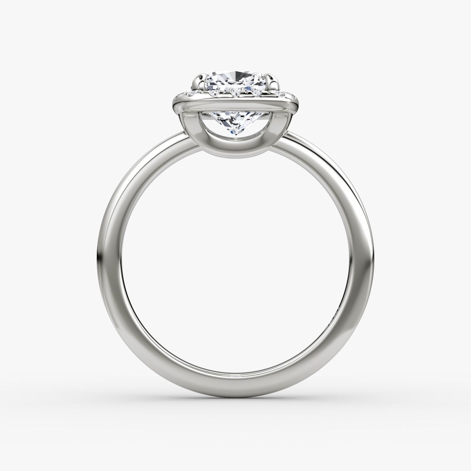 The Halo | Cushion | Platinum | bandAccent: Plain | haloSize: original | diamondOrientation: vertical | caratWeight: other