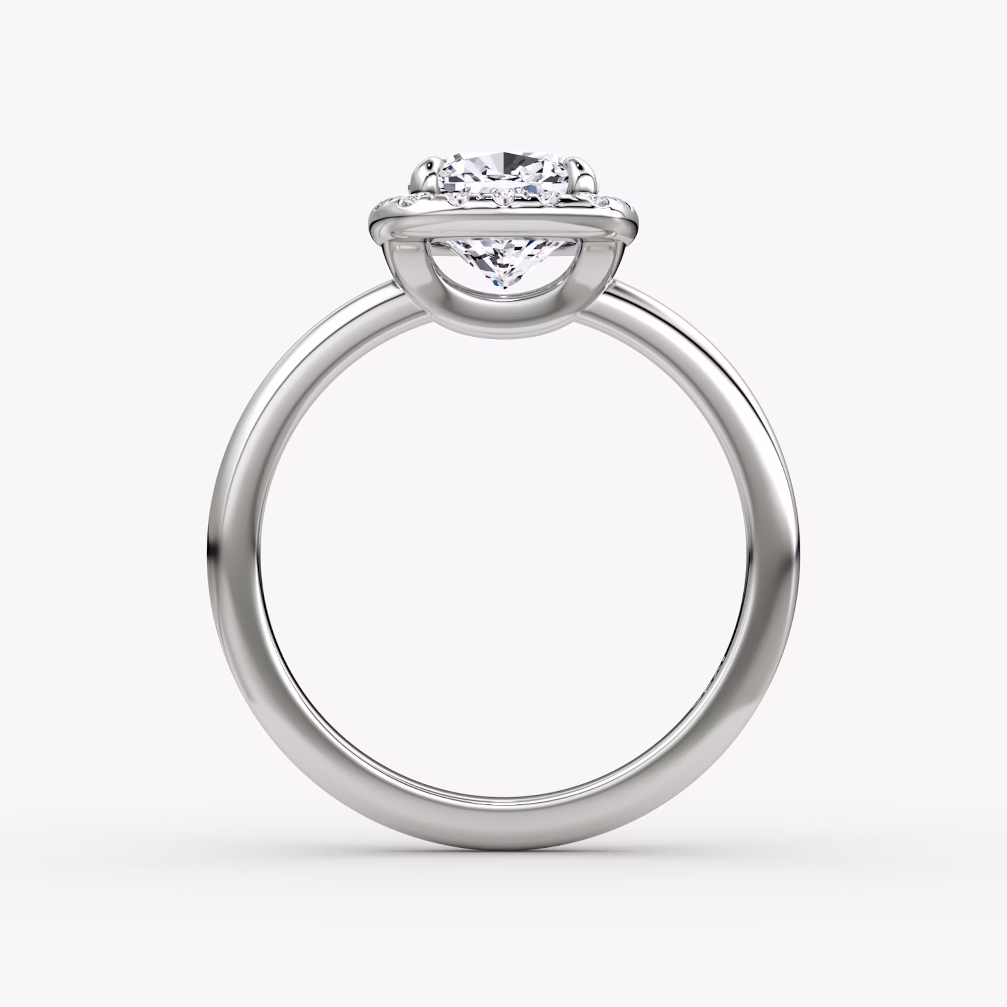 The Halo | Cushion | Platinum | bandAccent: Plain | haloSize: original | diamondOrientation: vertical | caratWeight: other