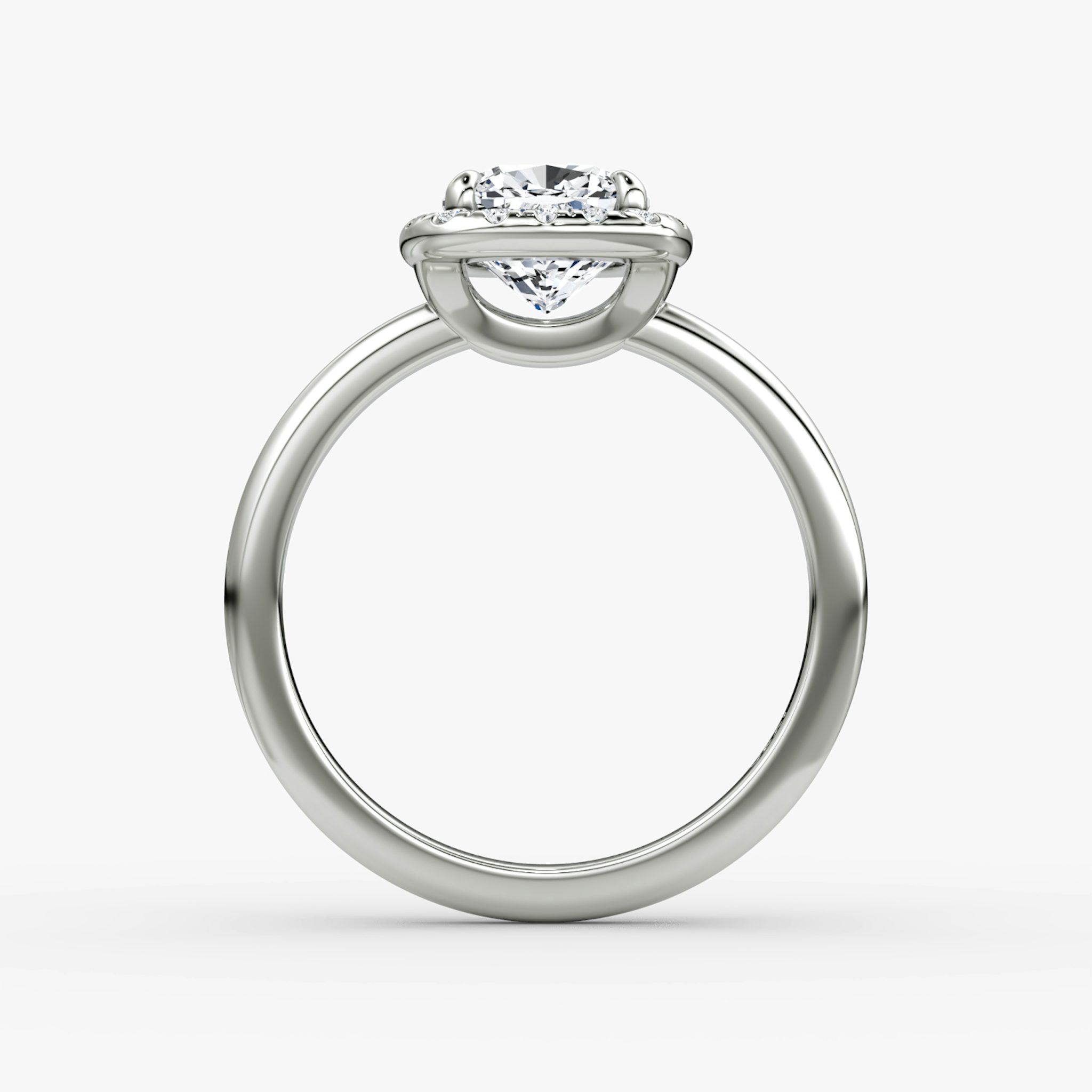 The Halo | Cushion | Platinum | bandAccent: Plain | haloSize: original | diamondOrientation: vertical | caratWeight: other
