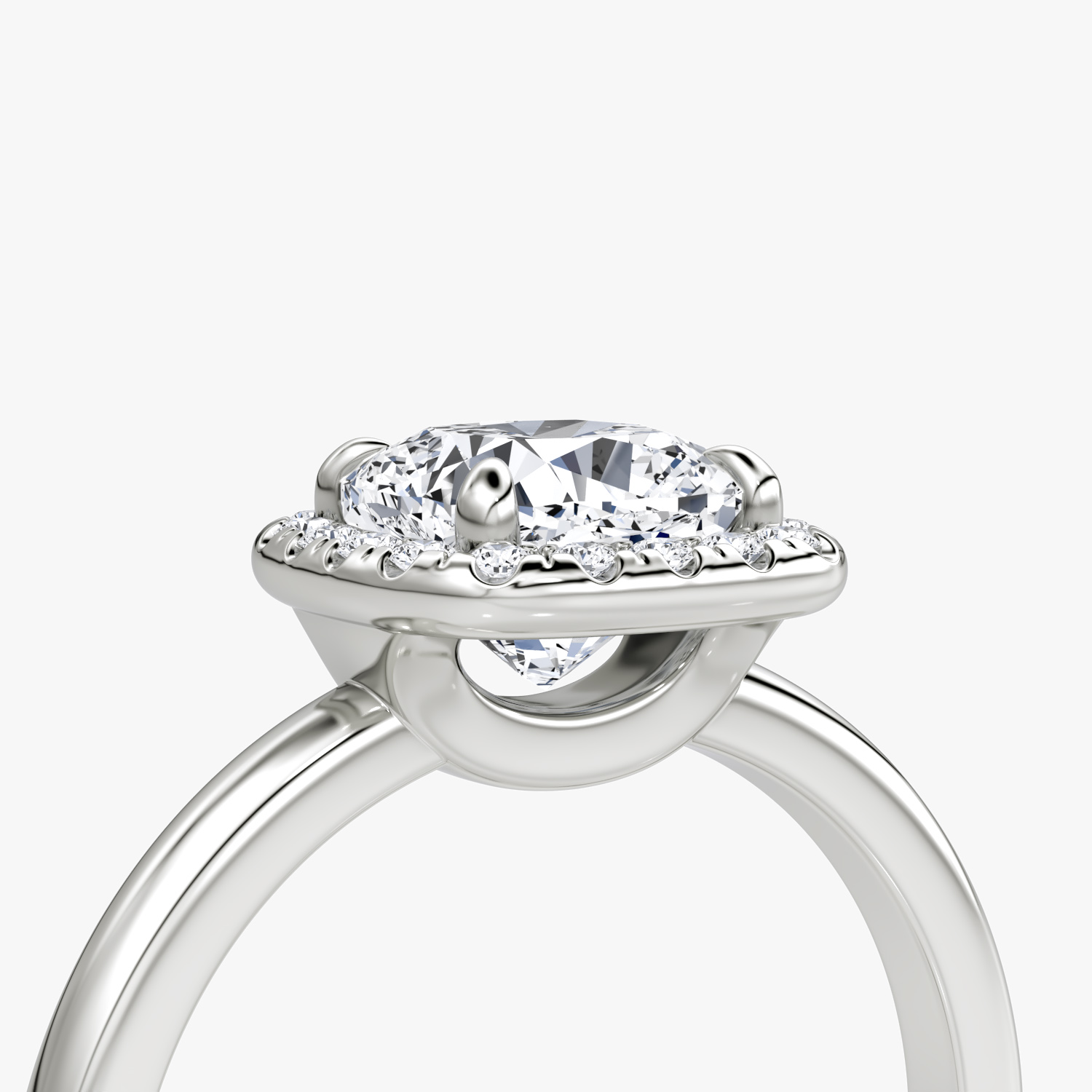 The Halo | Cushion | Platinum | bandAccent: Plain | haloSize: original | diamondOrientation: vertical | caratWeight: other