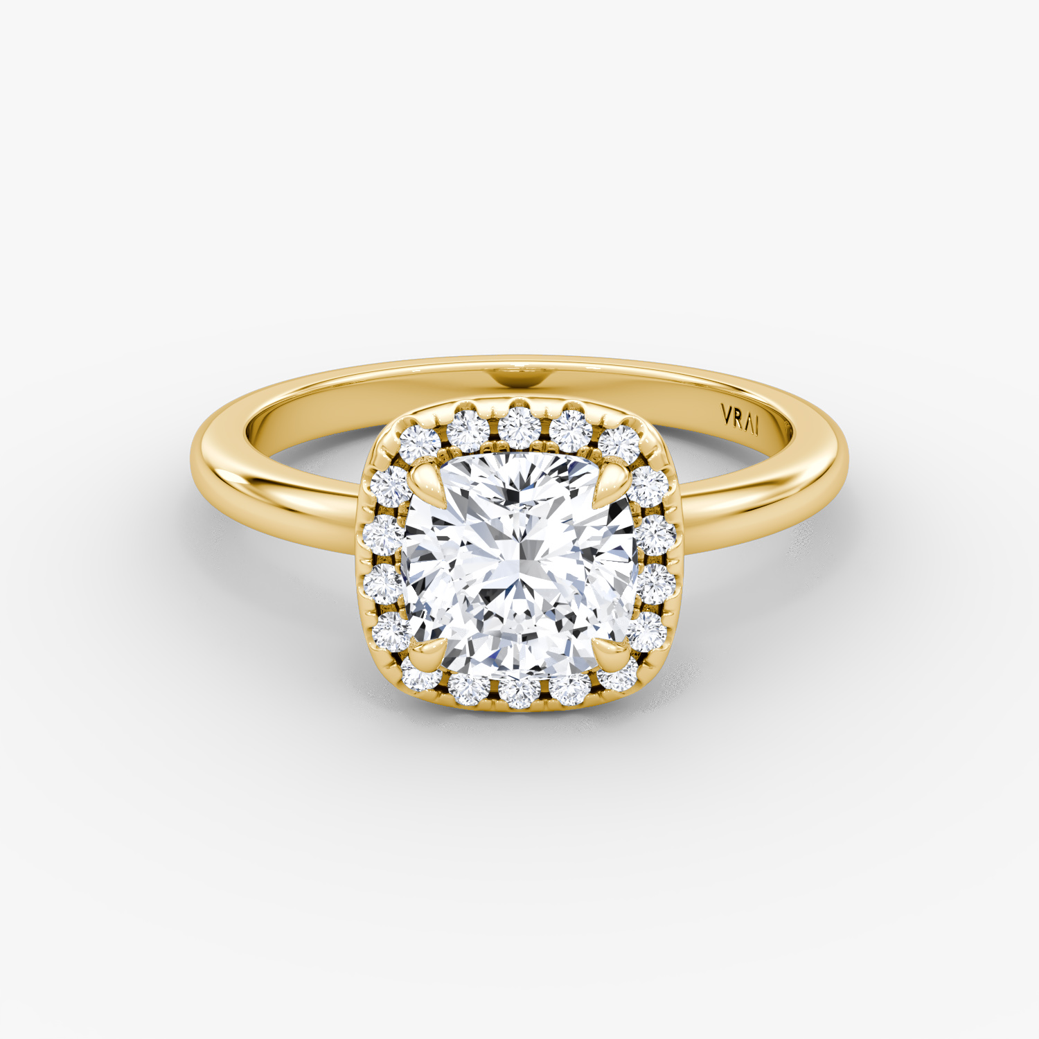 The Halo | Cushion | 18k | Yellow Gold | bandAccent: Plain | haloSize: original | diamondOrientation: vertical | caratWeight: other