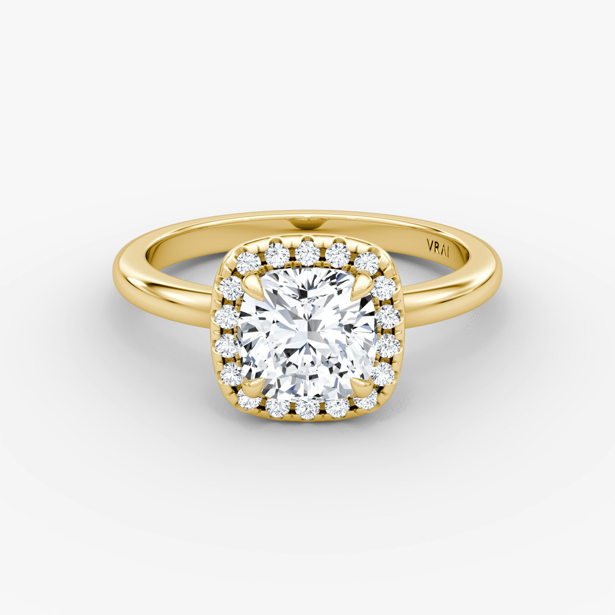 The Halo | Cushion | 18k | Yellow Gold | bandAccent: Plain | haloSize: original | diamondOrientation: vertical | caratWeight: other