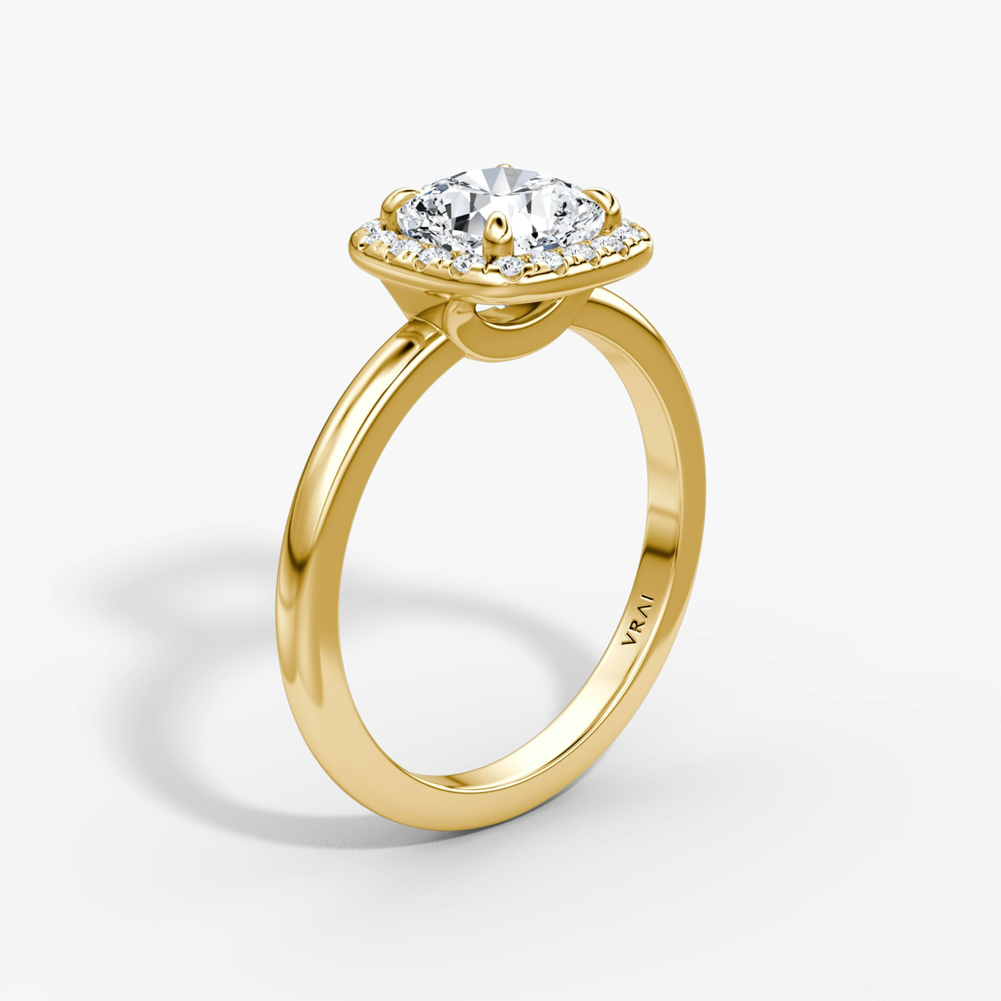 The Halo | Cushion | 18k | Yellow Gold | bandAccent: Plain | haloSize: original | diamondOrientation: vertical | caratWeight: other