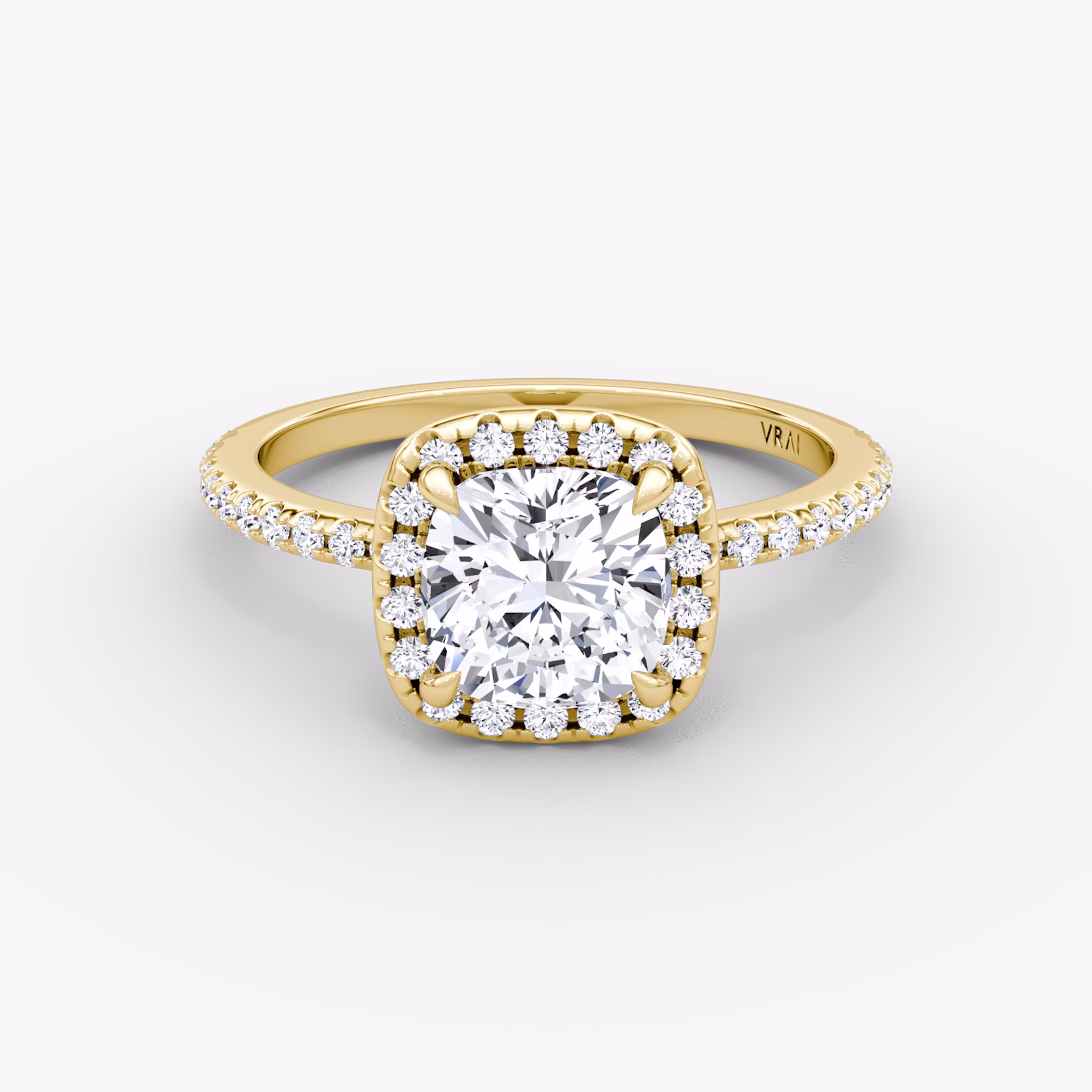 The Halo | Cushion | 18k | Yellow Gold | bandAccent: Pavé | haloSize: original | diamondOrientation: vertical | caratWeight: other