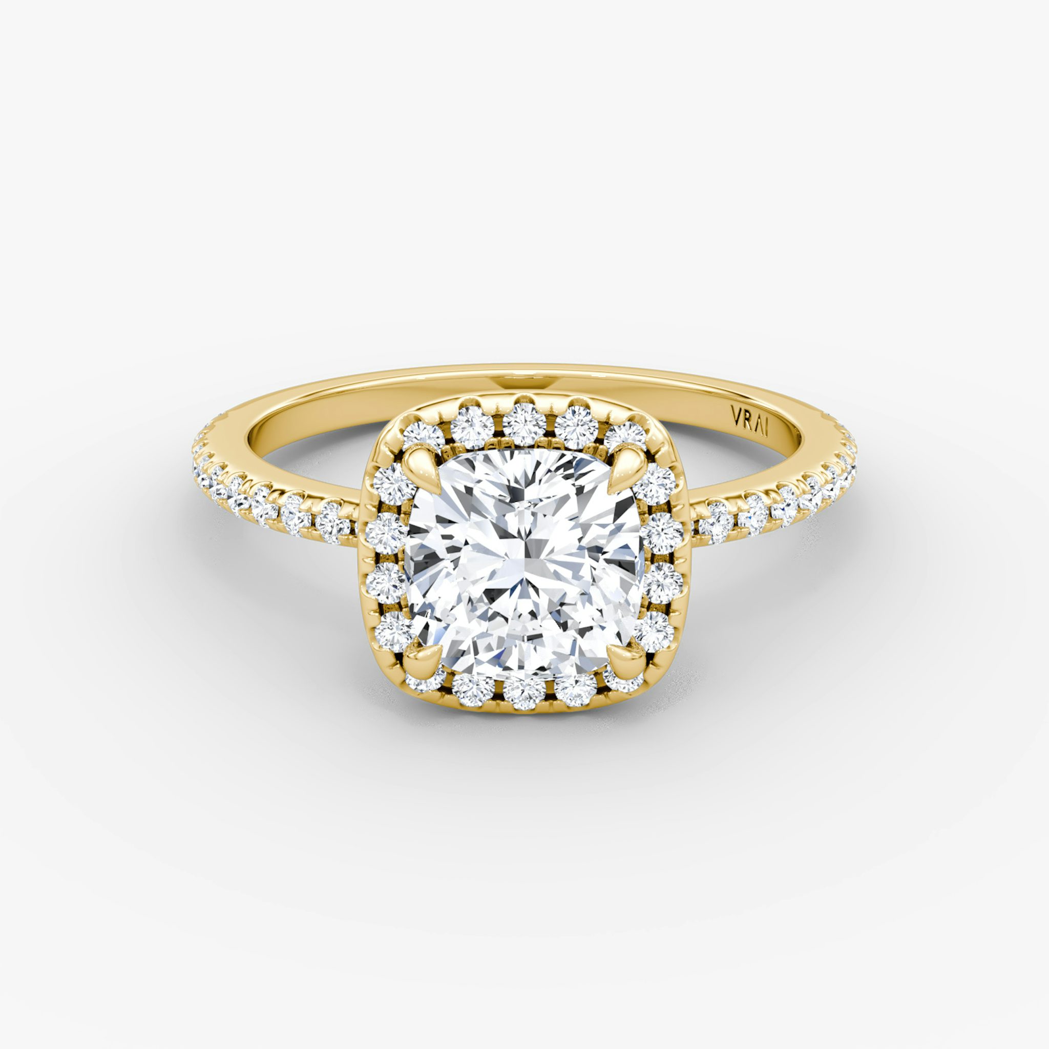 The Halo | Cushion | 18k | Yellow Gold | bandAccent: Pavé | haloSize: original | diamondOrientation: vertical | caratWeight: other