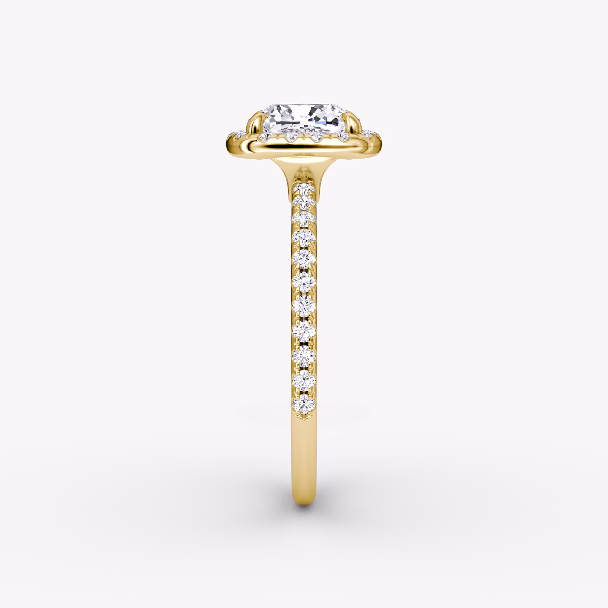 The Halo | Cushion | 18k | Yellow Gold | bandAccent: Pavé | haloSize: original | diamondOrientation: vertical | caratWeight: other