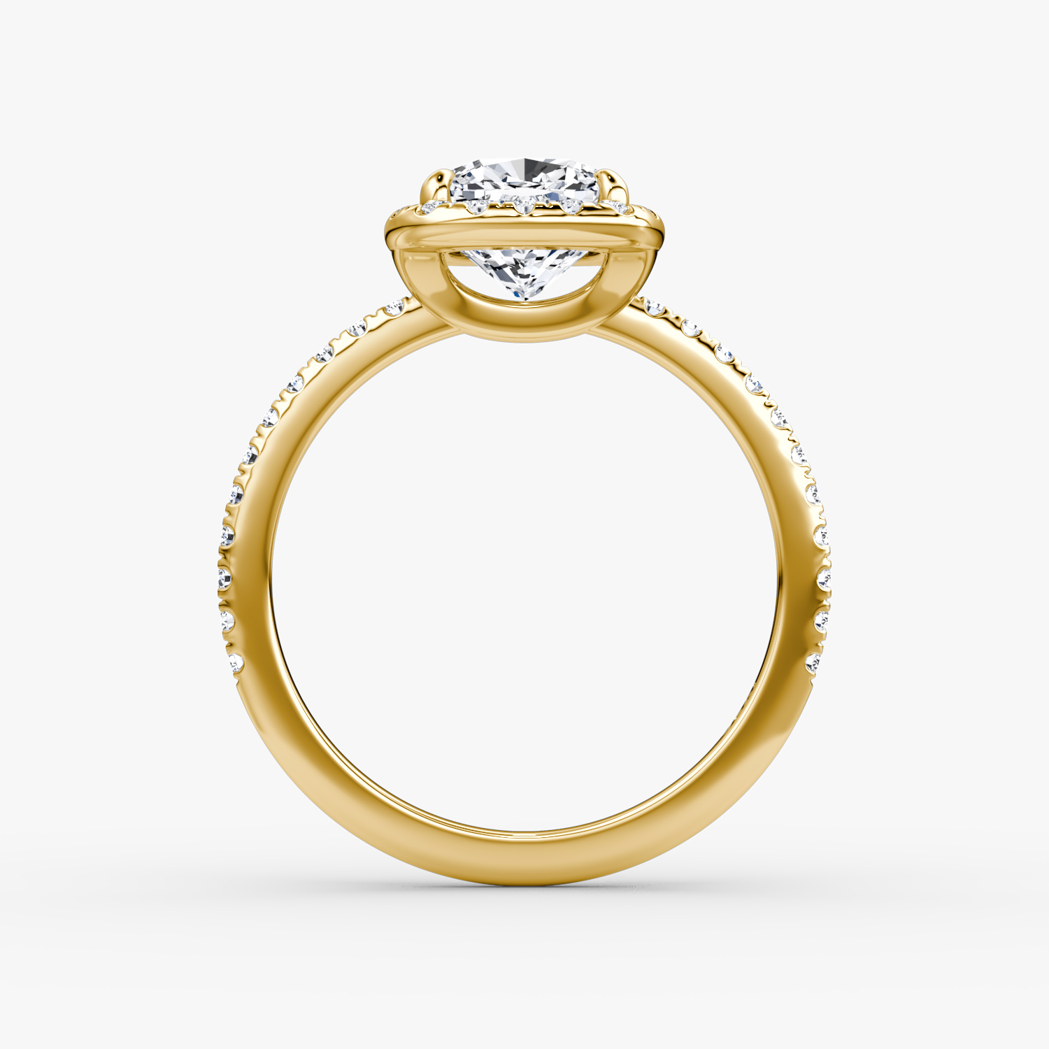 The Halo | Cushion | 18k | Yellow Gold | bandAccent: Pavé | haloSize: original | diamondOrientation: vertical | caratWeight: other