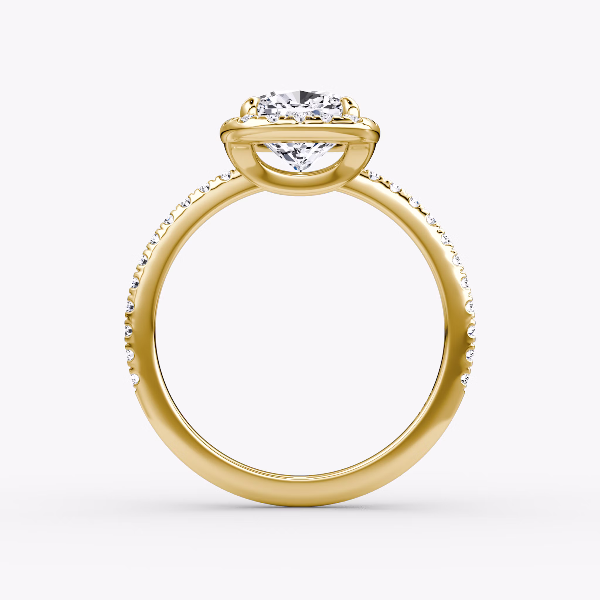 The Halo | Cushion | 18k | Yellow Gold | bandAccent: Pavé | haloSize: original | diamondOrientation: vertical | caratWeight: other