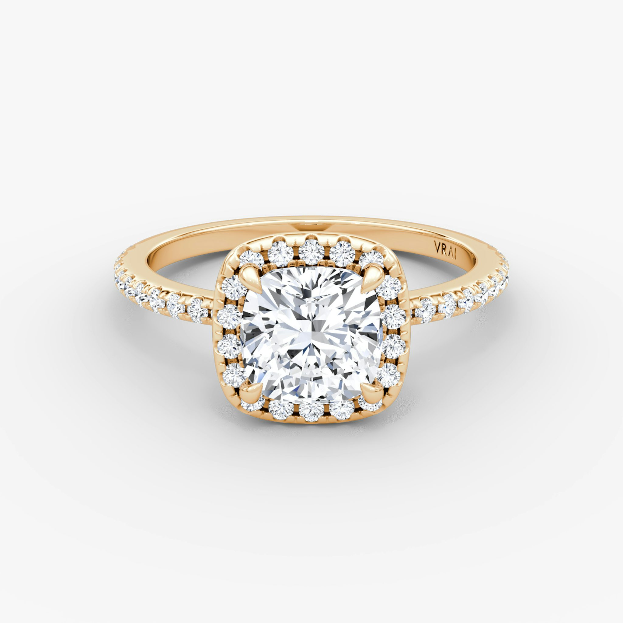The Halo | Cushion | 14k | Rose Gold | bandAccent: Pavé | haloSize: original | diamondOrientation: vertical | caratWeight: other