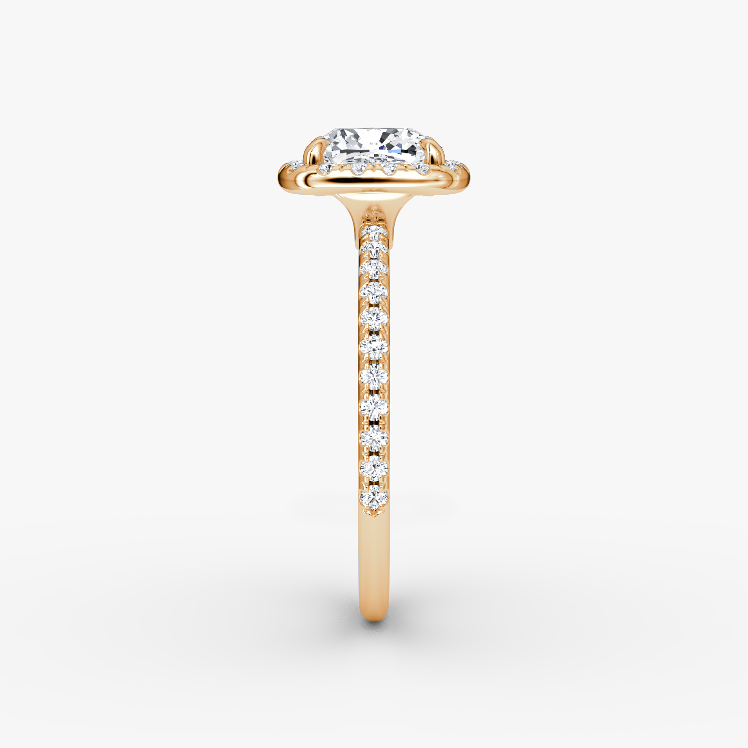 The Halo | Cushion | 14k | Rose Gold | bandAccent: Pavé | haloSize: original | diamondOrientation: vertical | caratWeight: other