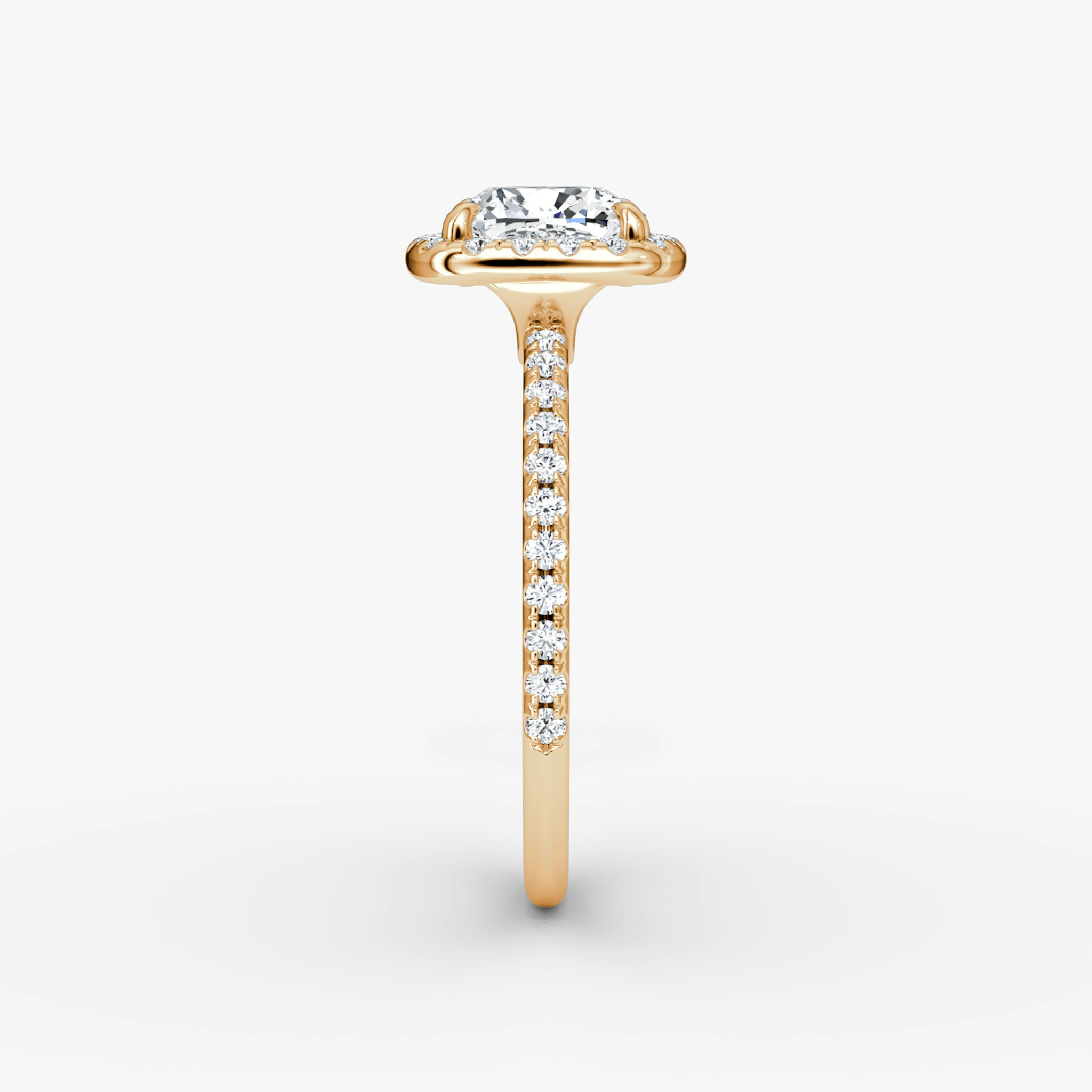 The Halo | Cushion | 14k | Rose Gold | bandAccent: Pavé | haloSize: original | diamondOrientation: vertical | caratWeight: other