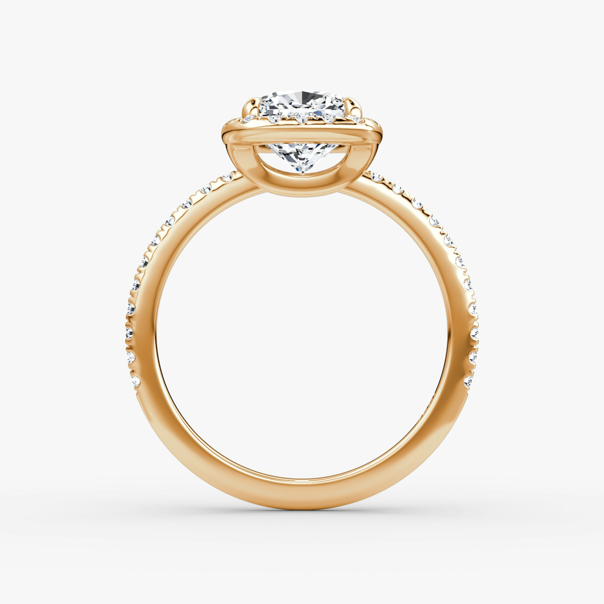 The Halo | Cushion | 14k | Rose Gold | bandAccent: Pavé | haloSize: original | diamondOrientation: vertical | caratWeight: other